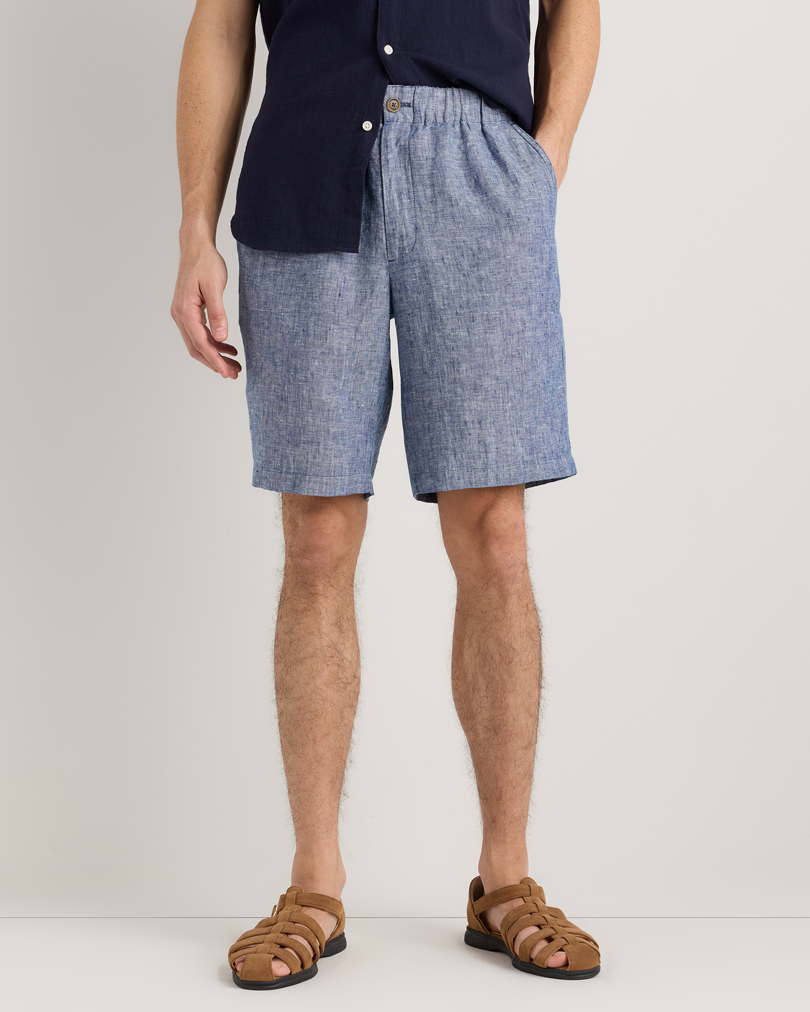Chambray Blue 100% European Linen Shorts - 9"