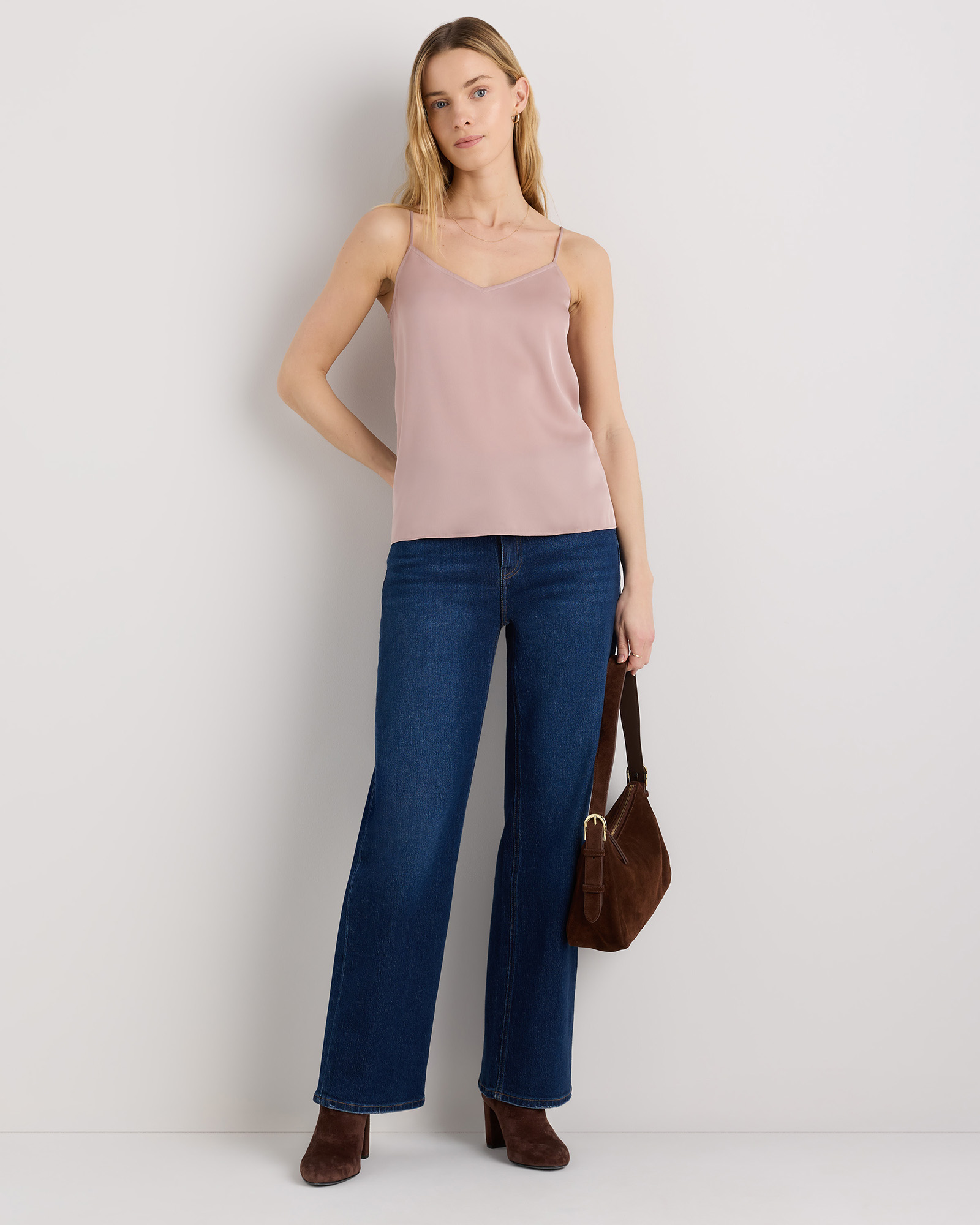 Washable Stretch Silk V-Neck Cami in Vintage Pink