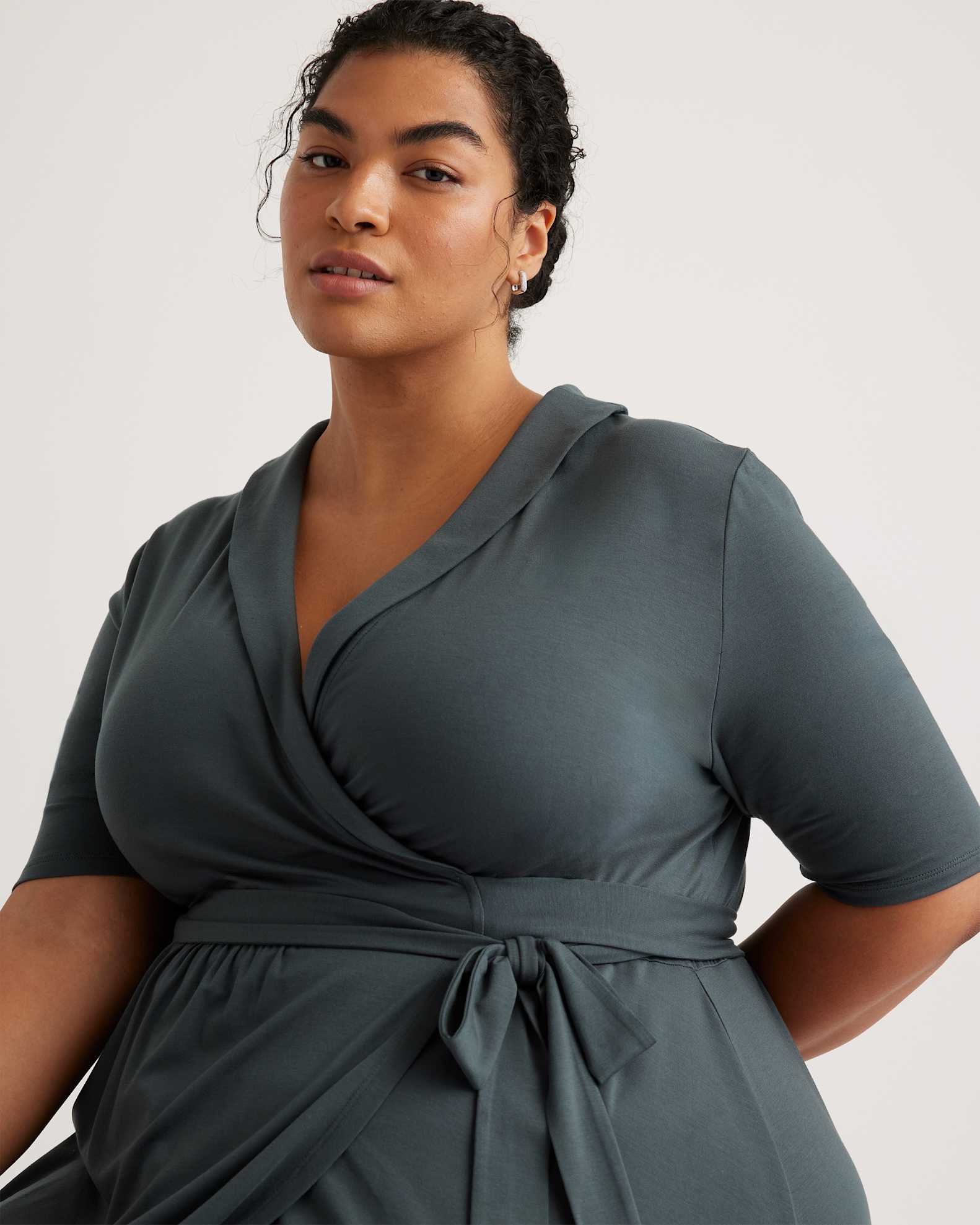 Quince Women's Tencel Jersey Midi Wrap Dress, Dark Olive, Size 2X - Eco-Friendly, Comfortable, Modern Length Quince Women's Tencel Jersey Midi Wrap Dress, Dark Olive, Size 2X - Eco-Friendly, Comfortable, Modern Length