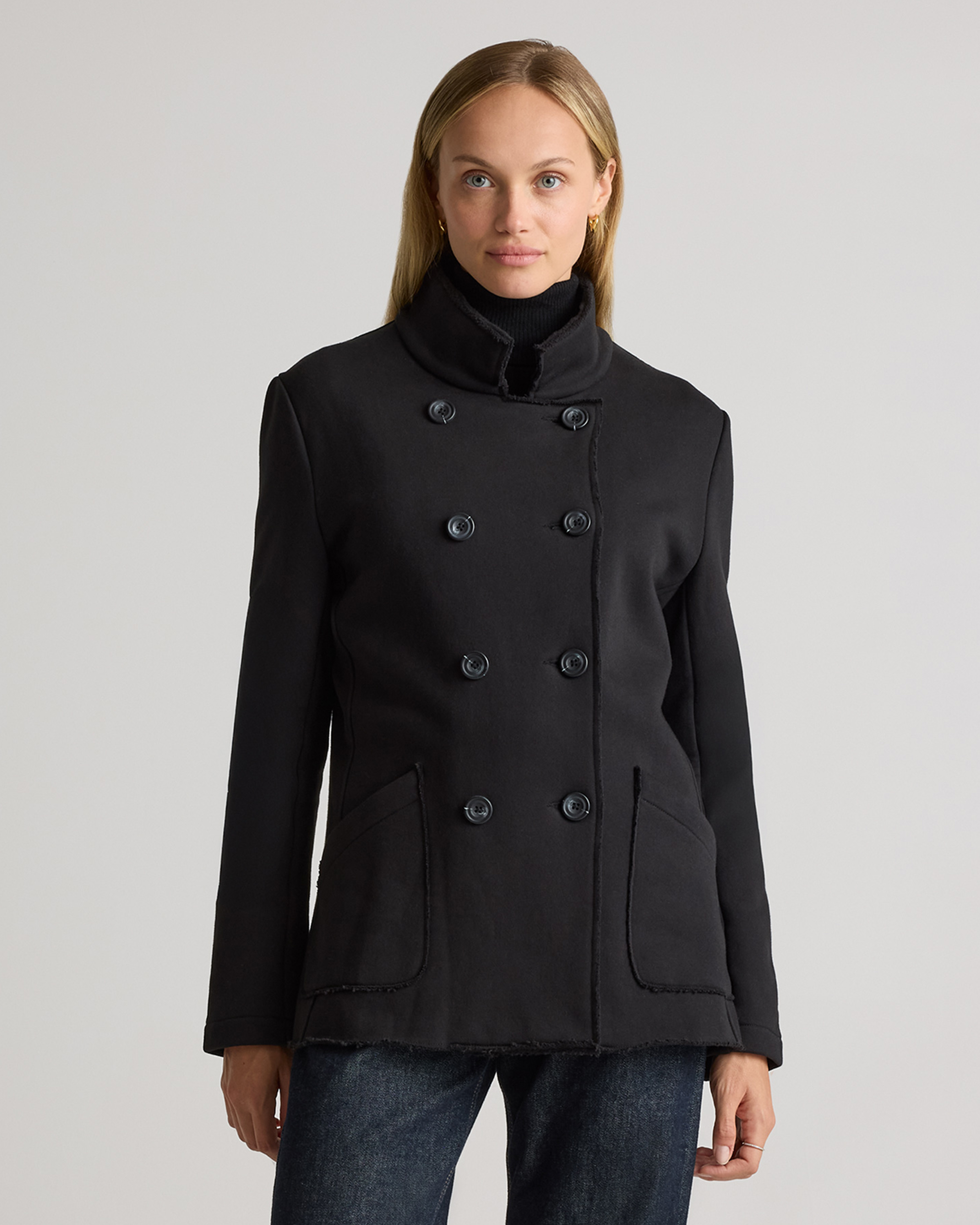 Bold Black 100% Organic Cotton French Terry Fleece Peacoat