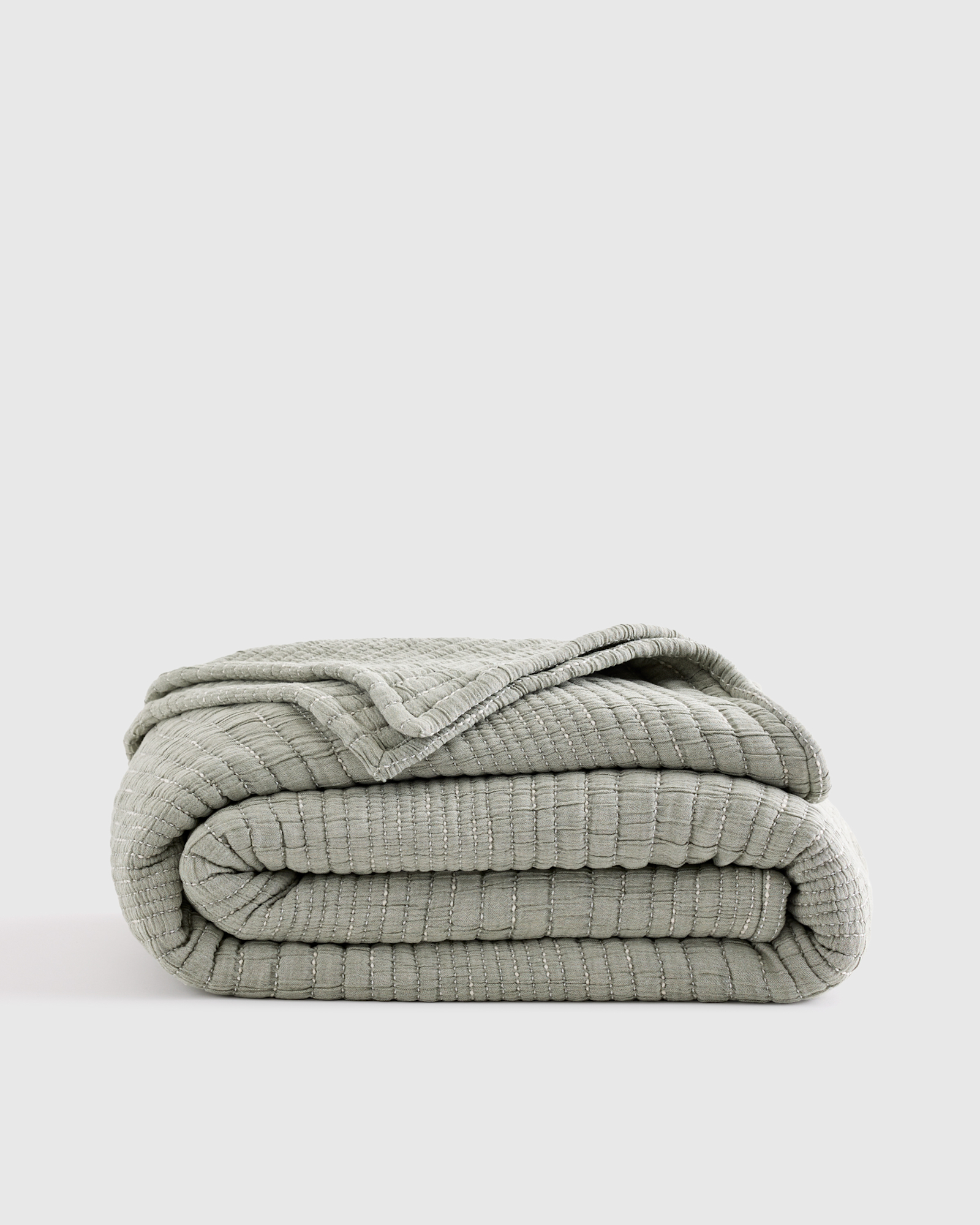 Organic Cotton Channel Stitch Coverlet - Green - Queen / Full
