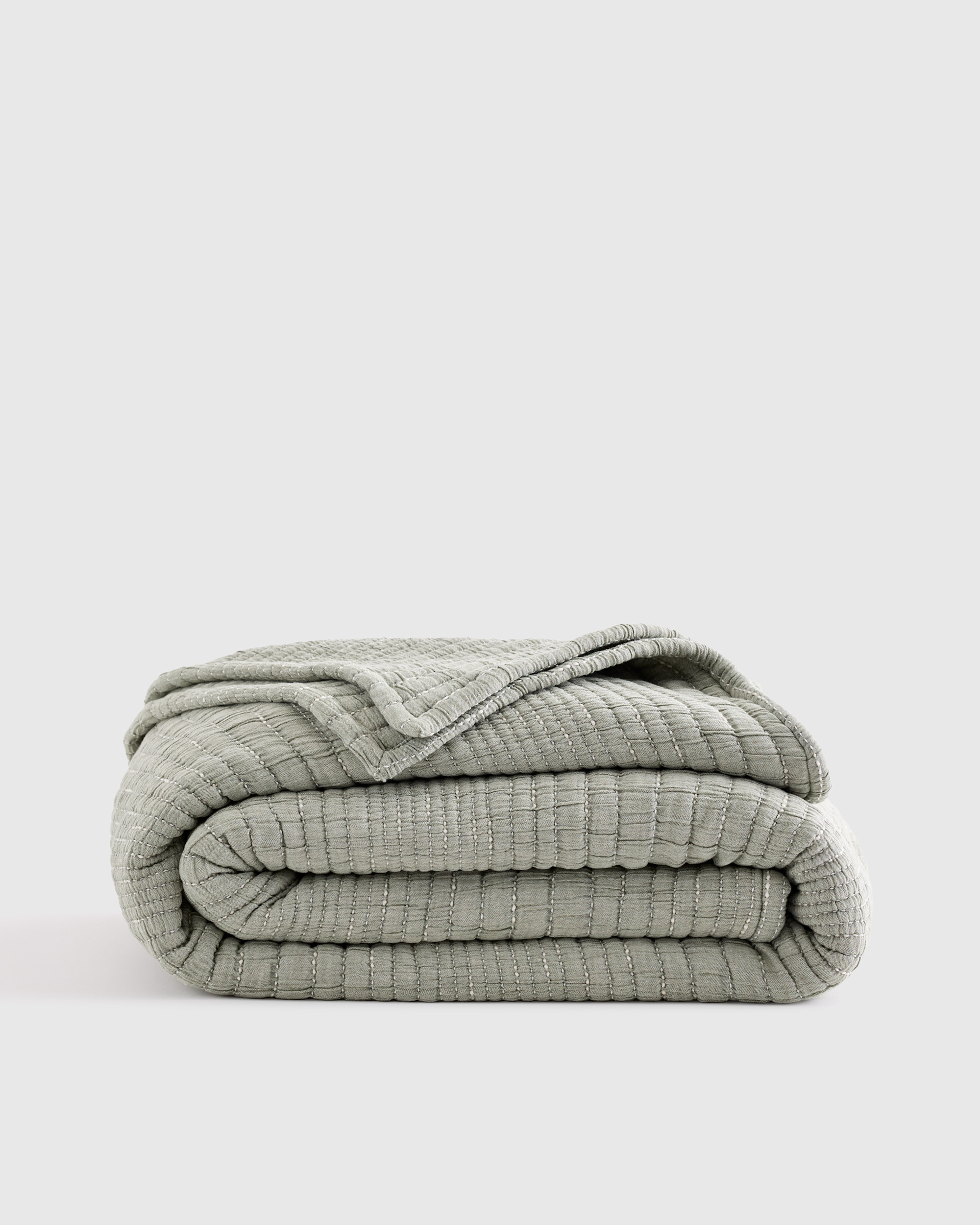 Organic Cotton Channel Stitch Coverlet - Green, KING