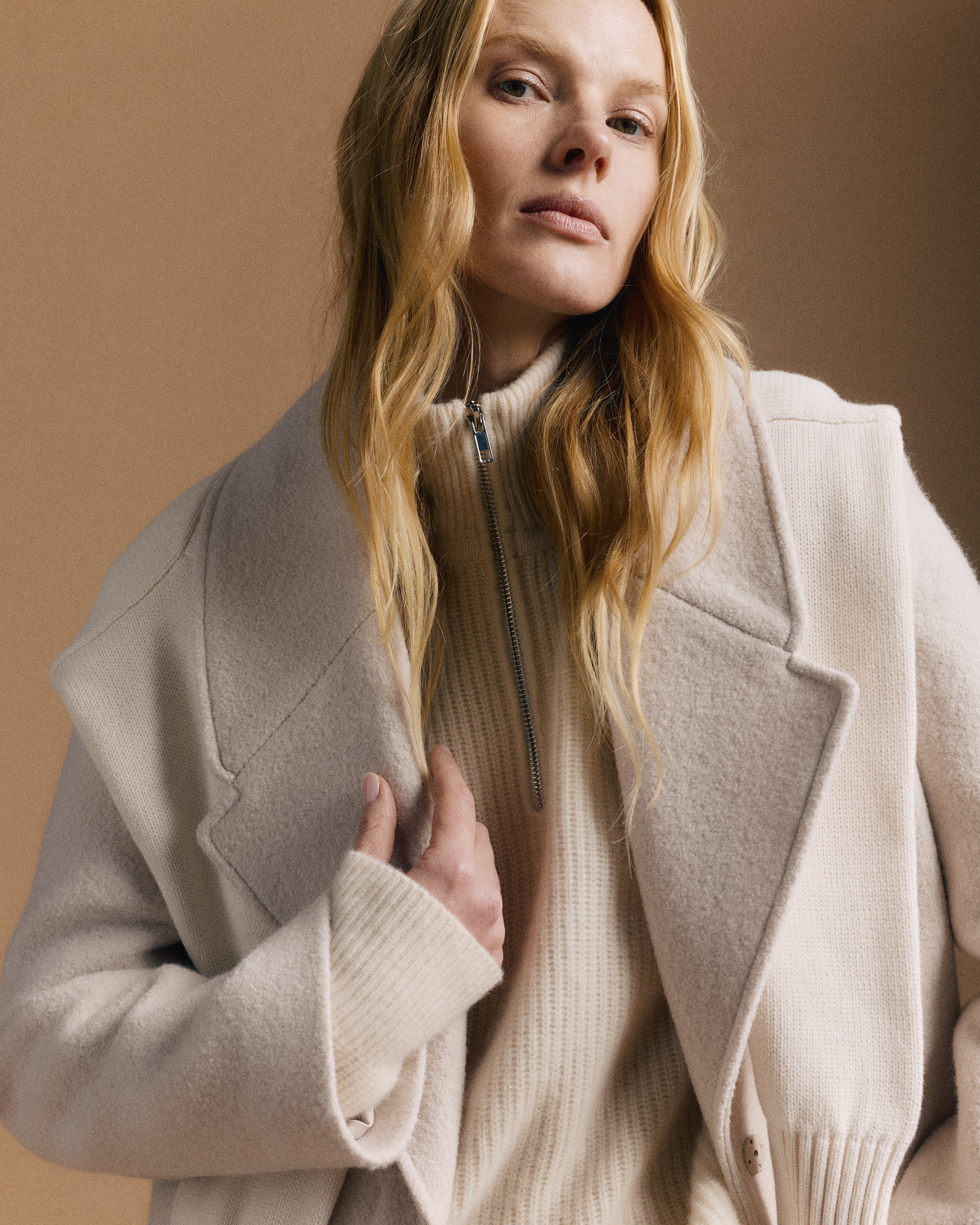 Mongolian Cashmere Fisherman Quarter Zip Sweater in Ivory