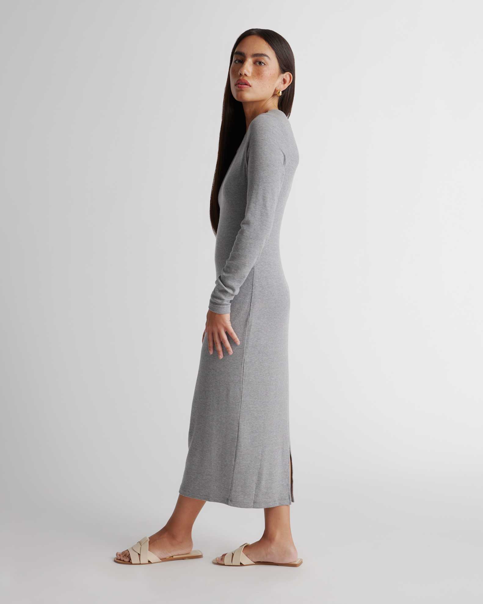 Quince Women's Tencel Rib Knit Long Sleeve Midi Dress, Heather Grey, Size XS - Breathable, Biodegradable, Versatile Day to Night Wear Quince Women's Tencel Rib Knit Long Sleeve Midi Dress, Heather Grey, Size XS - Breathable, Biodegradable, Versatile Day to Night Wear