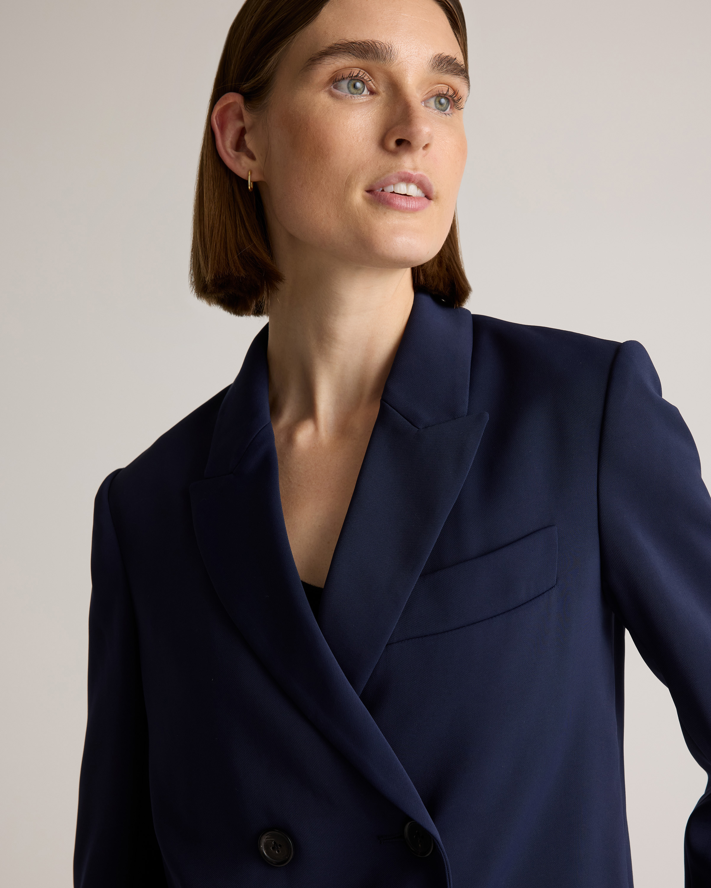 Stretch Crepe Double-Breasted Blazer in Navy