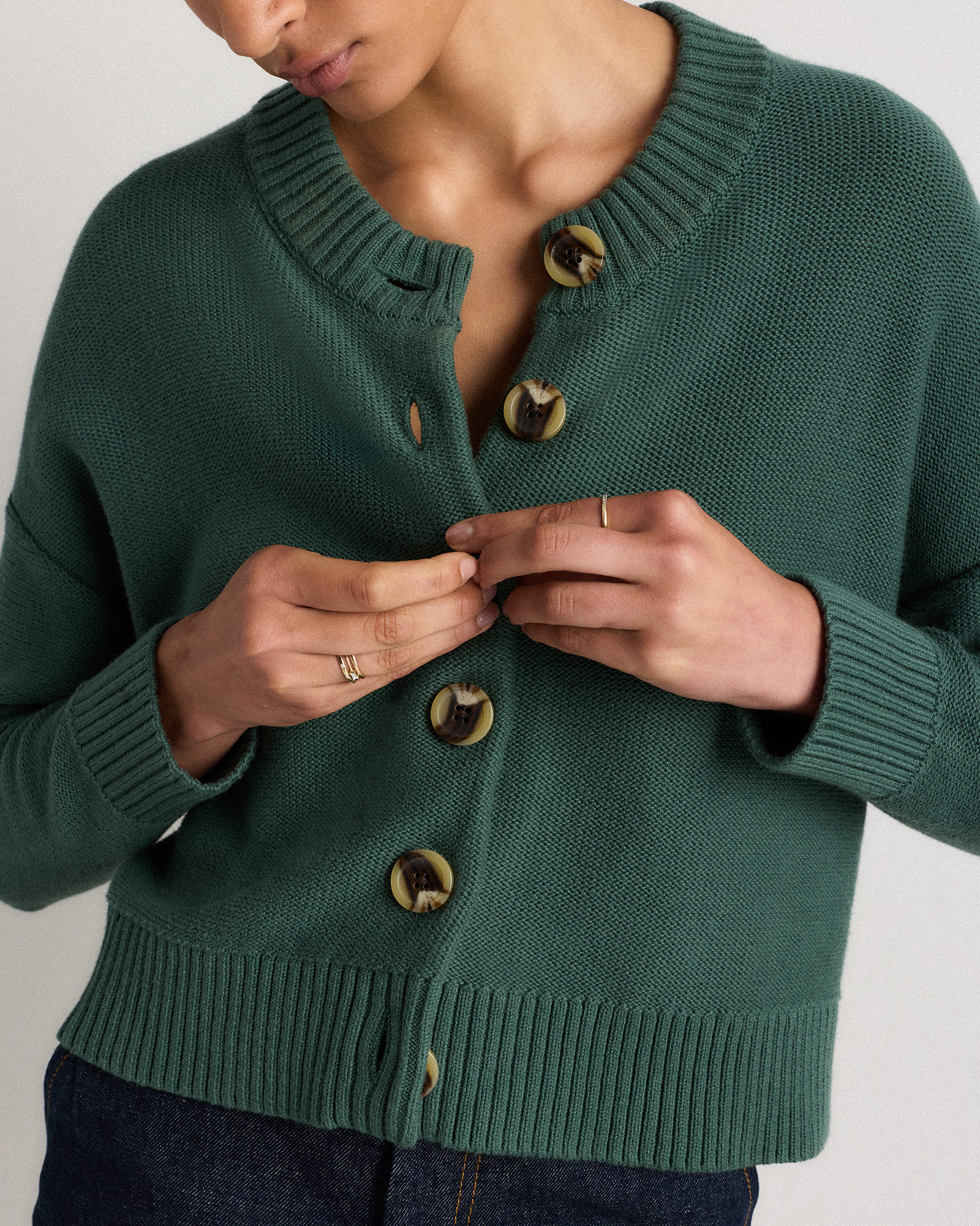 100% Organic Cotton Cropped Cardigan in Big Sur Green