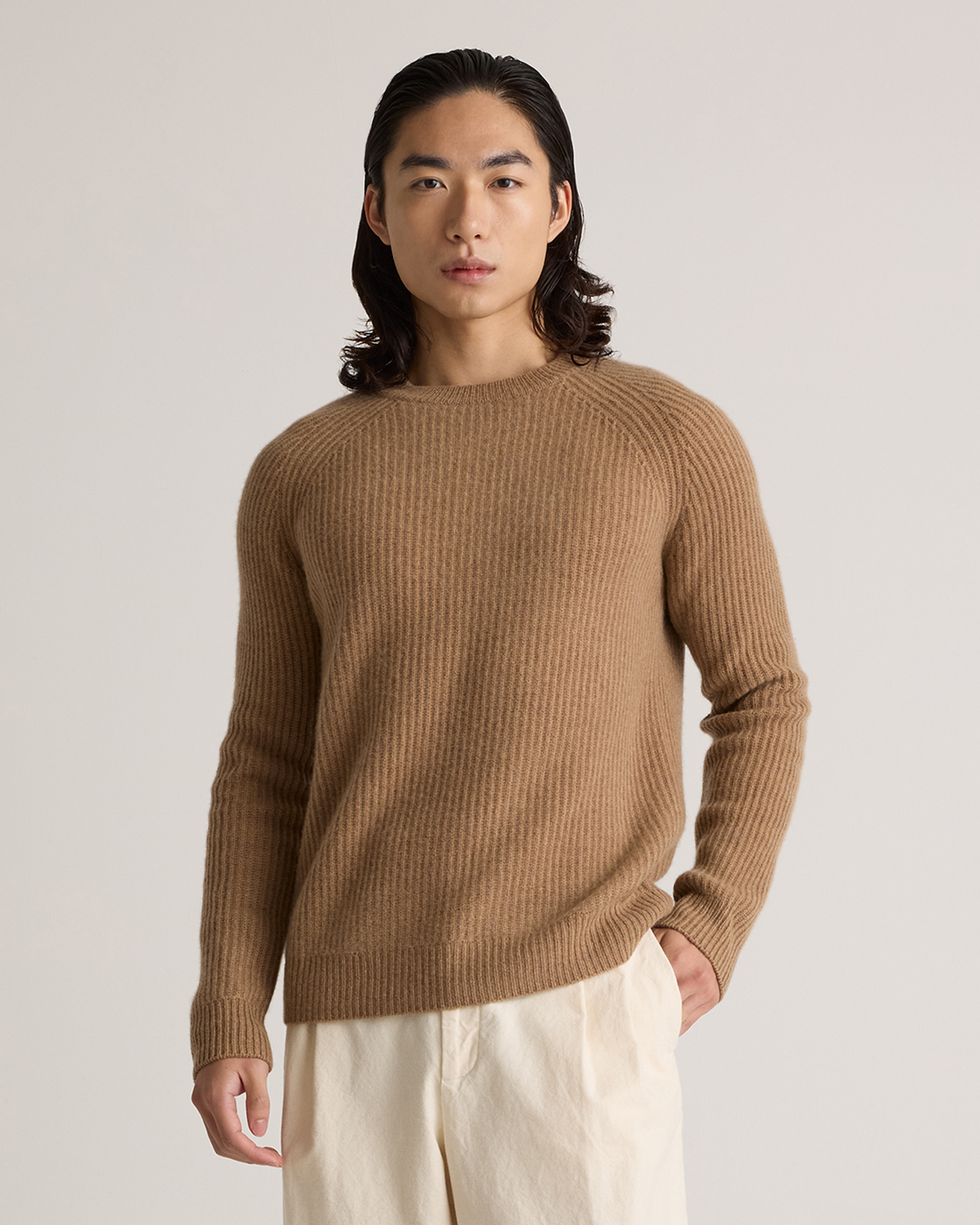 Teak Mongolian Cashmere Fisherman Crewneck Sweater