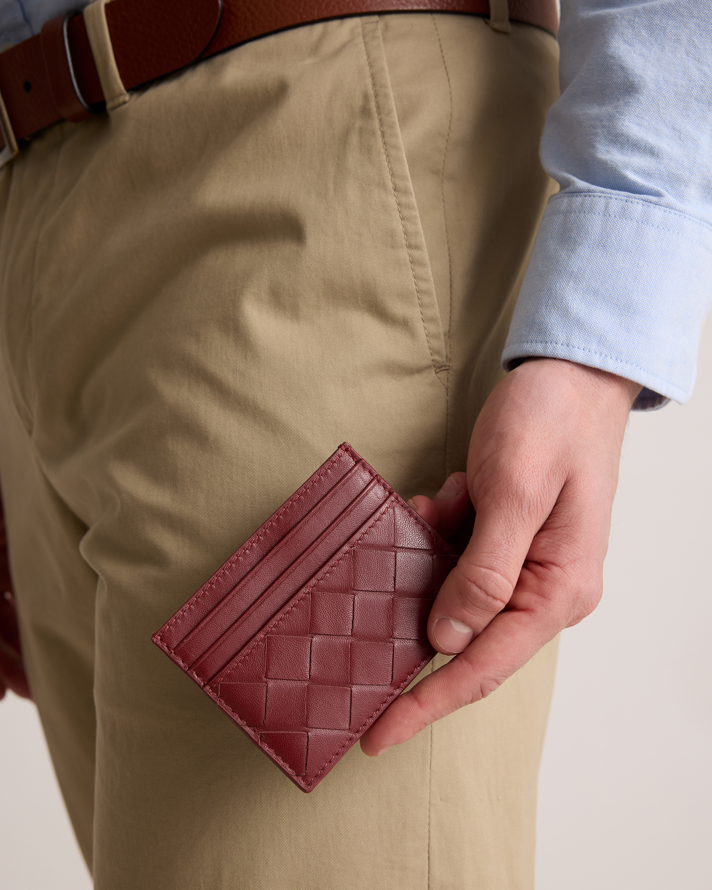 Italian Handwoven Leather Small Card Case in Merlot