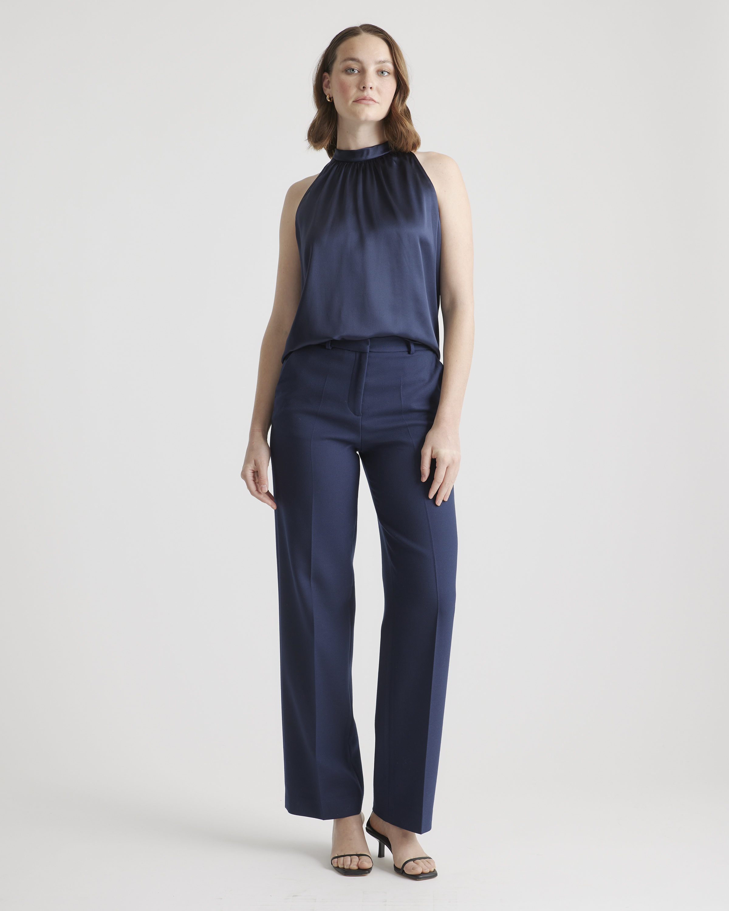 Huitrox Drape Halter Top ネイビー 100% Washable Silk Halter Top in Navy