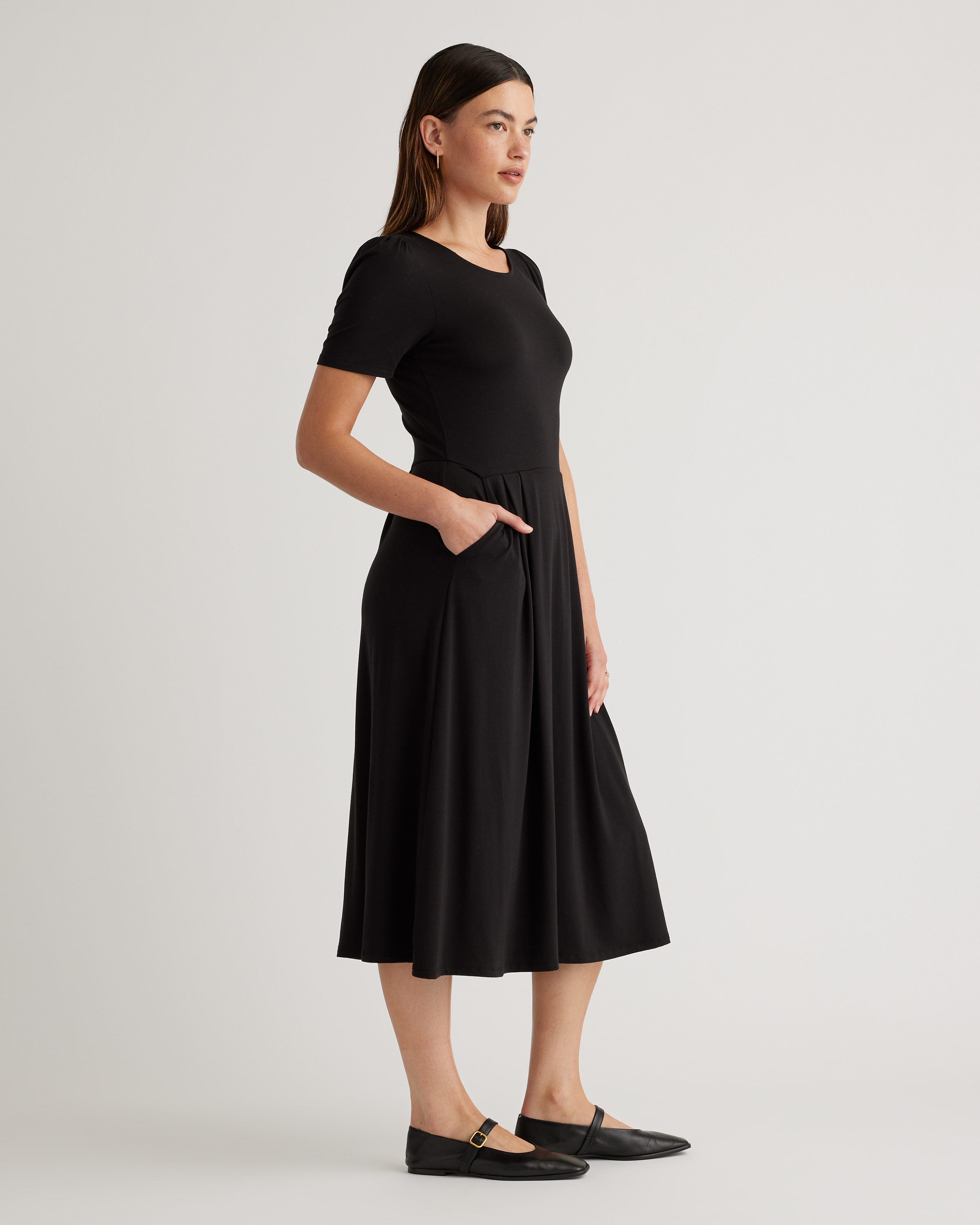 blue dress for baby girl Short Sleeve Crew Neck Midi Dress With Pointelle And Rib | Maraiss main image 0