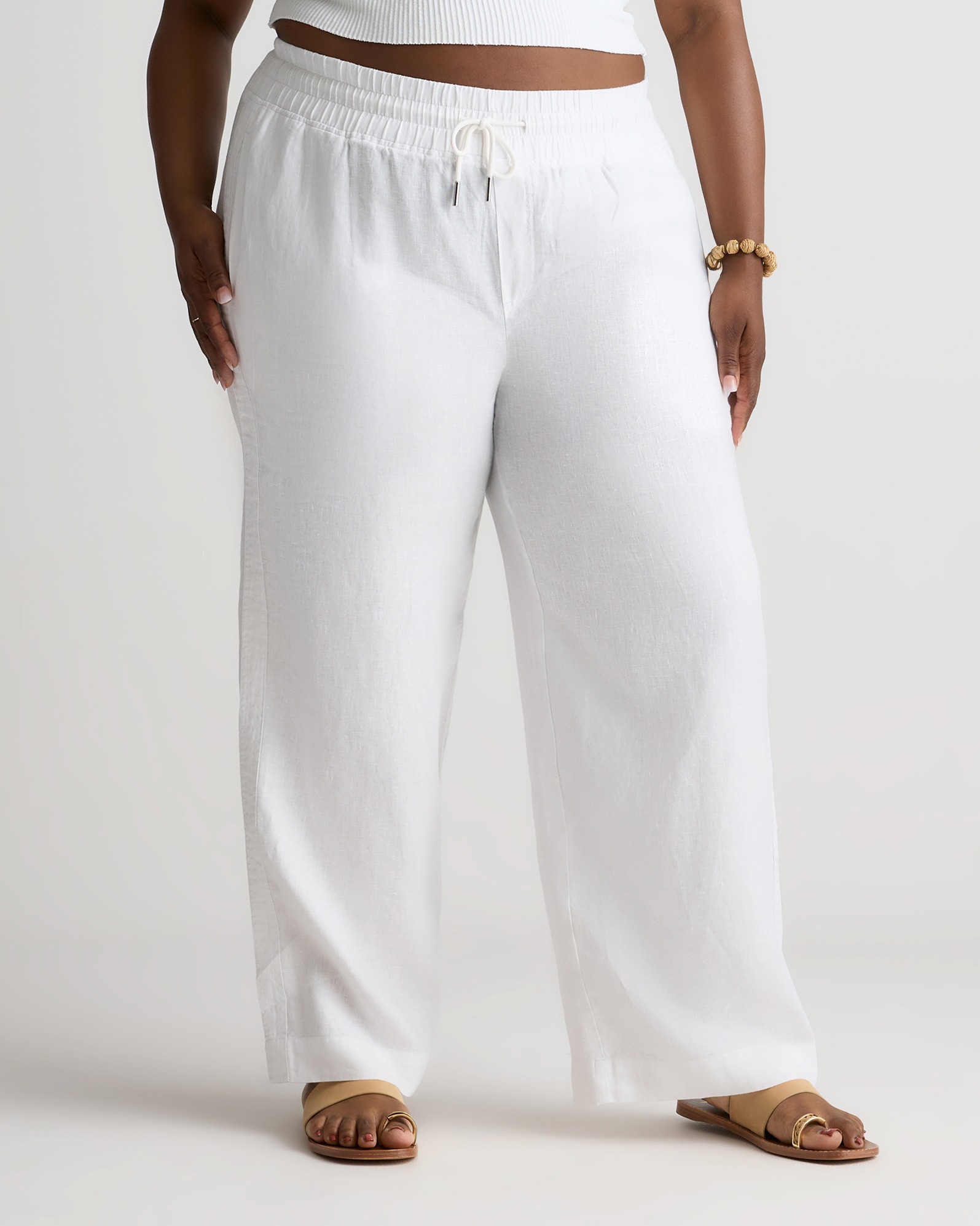 100% European Linen Wide Leg Pants in White
