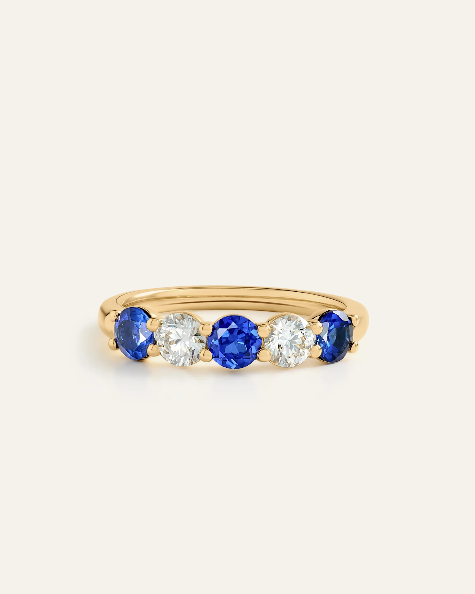 14K Gold Lab Grown Diamond & Gemstone Five Stone Band - Blue Sapphire