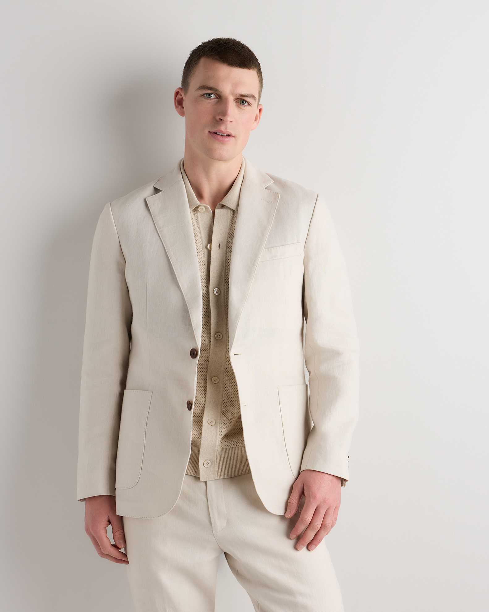 Men's Tailored European Linen Suit Blazer in Sand Men's Tailored European Linen Suit Blazer in Sand