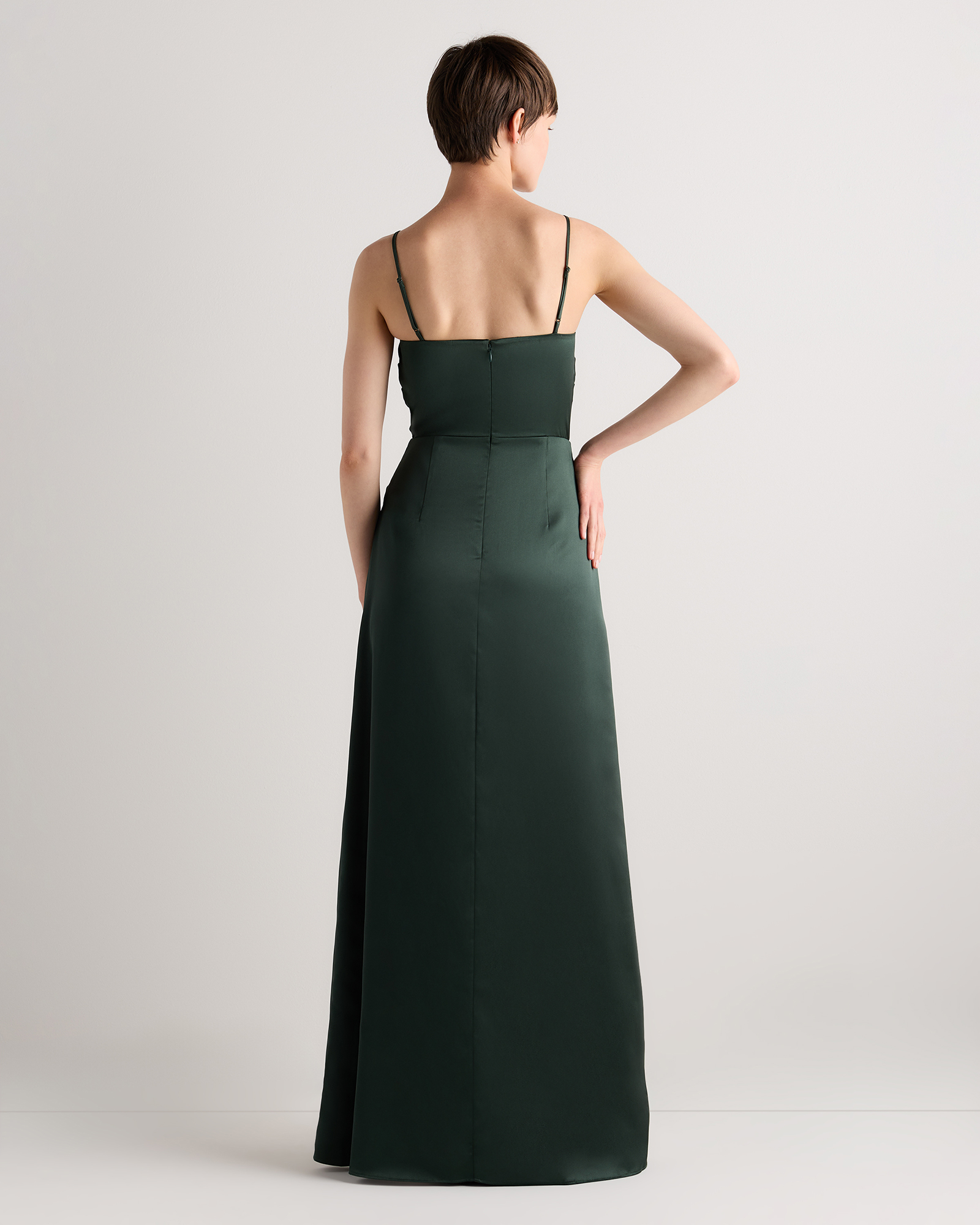 Juliette Stretch Satin Dress in Forest Green