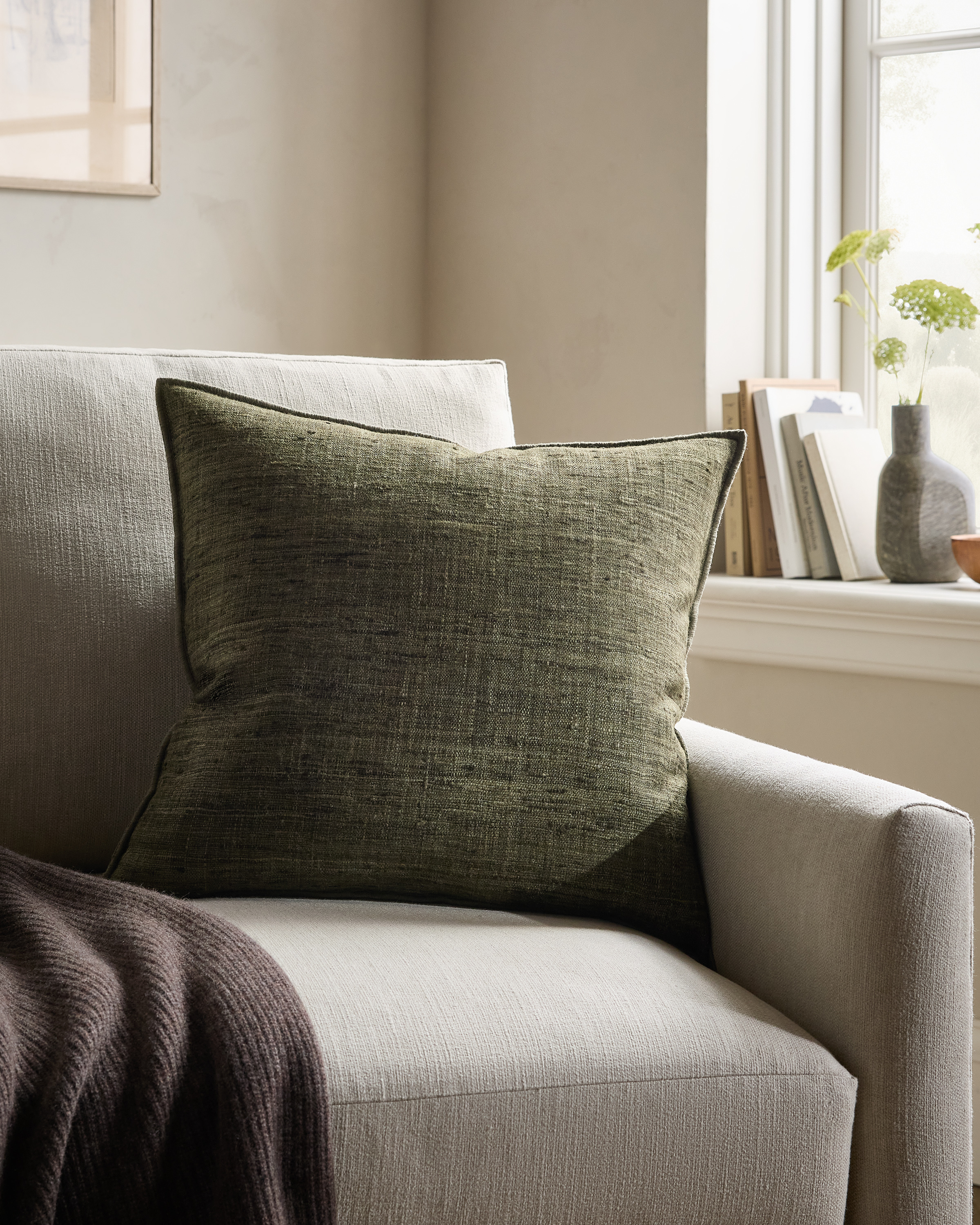 Olive Raw Silk Textured Pillow Cover
