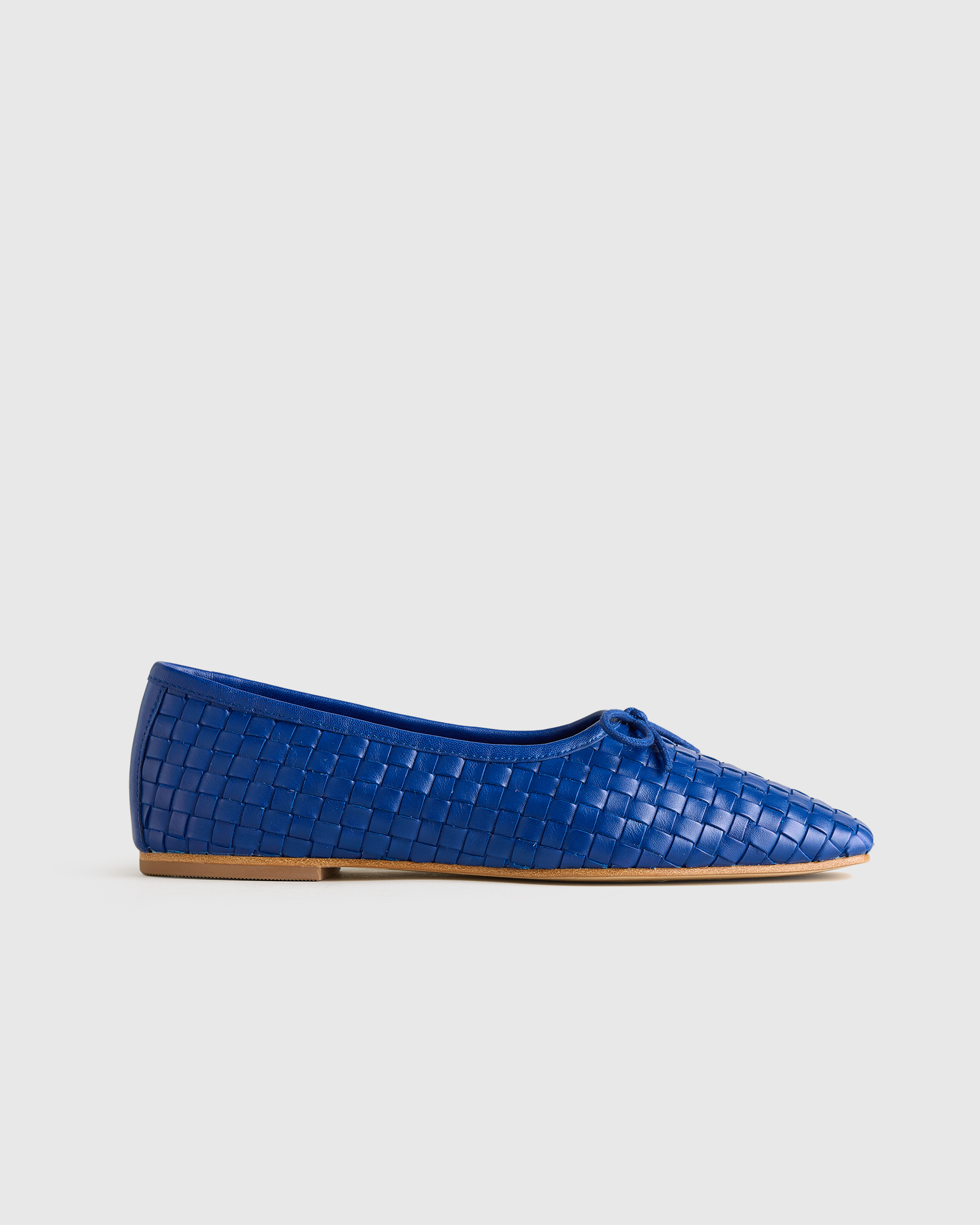 Electric Blue Italian Leather Handwoven Square Toe Ballet Flat