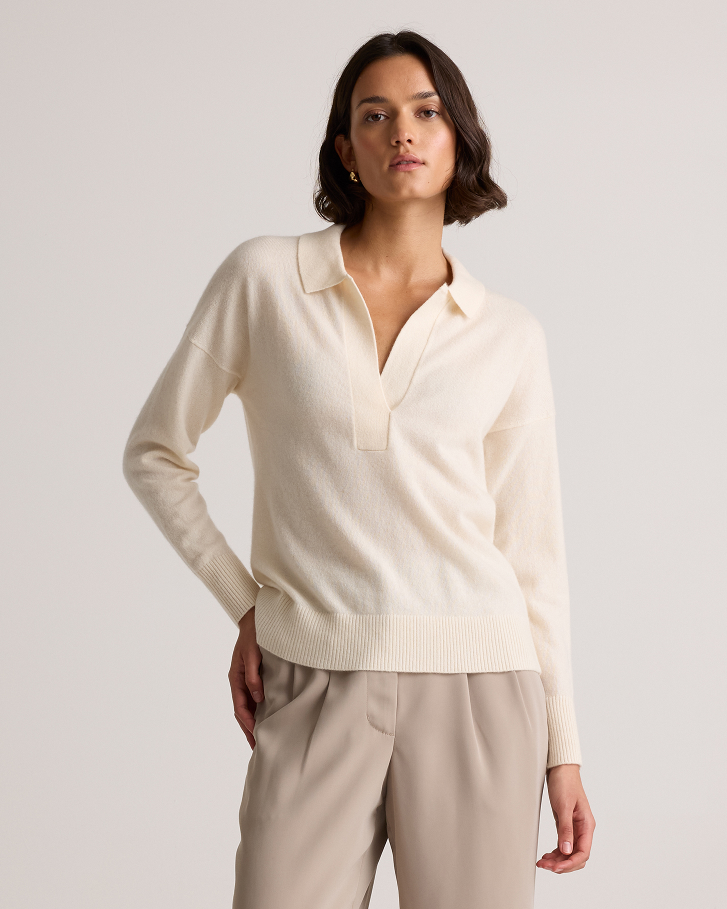 Ivory Mongolian Cashmere Polo Sweater