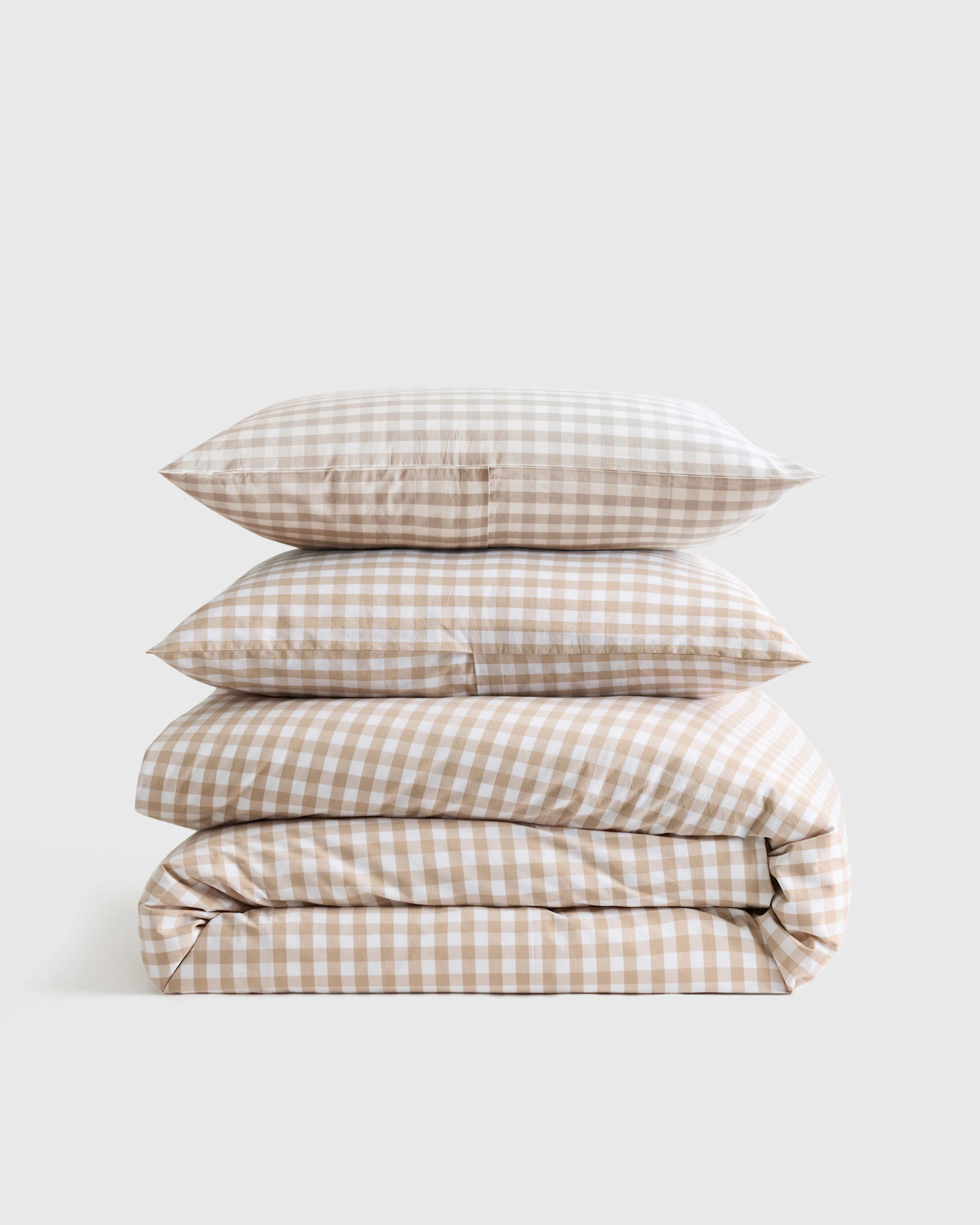 Organic Crisp Percale Gingham Duvet Cover Set - Cafe, King/Cal King