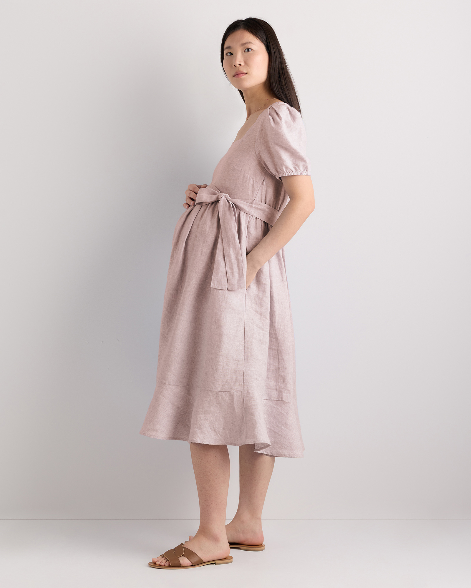 pink short sleeve maternity dress Angel Maternity Snap Front Body-Con Maternity dress Pink