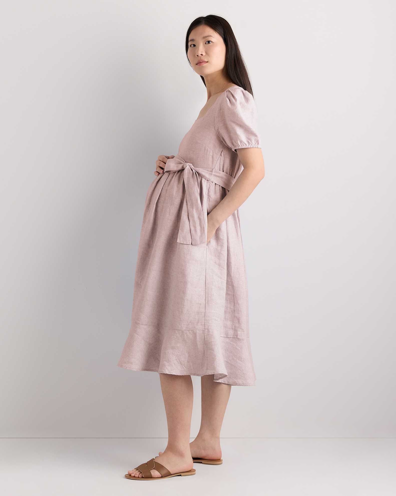 pink short sleeve maternity dress Angel Maternity Snap Front Body-Con Maternity dress Pink