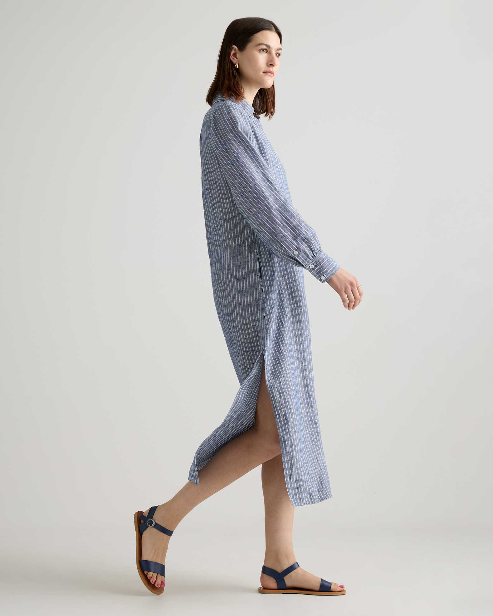 linen popover maxi dress Women's 100% European Linen Popover Maxi Dress in French Blue, Size Small by Quince