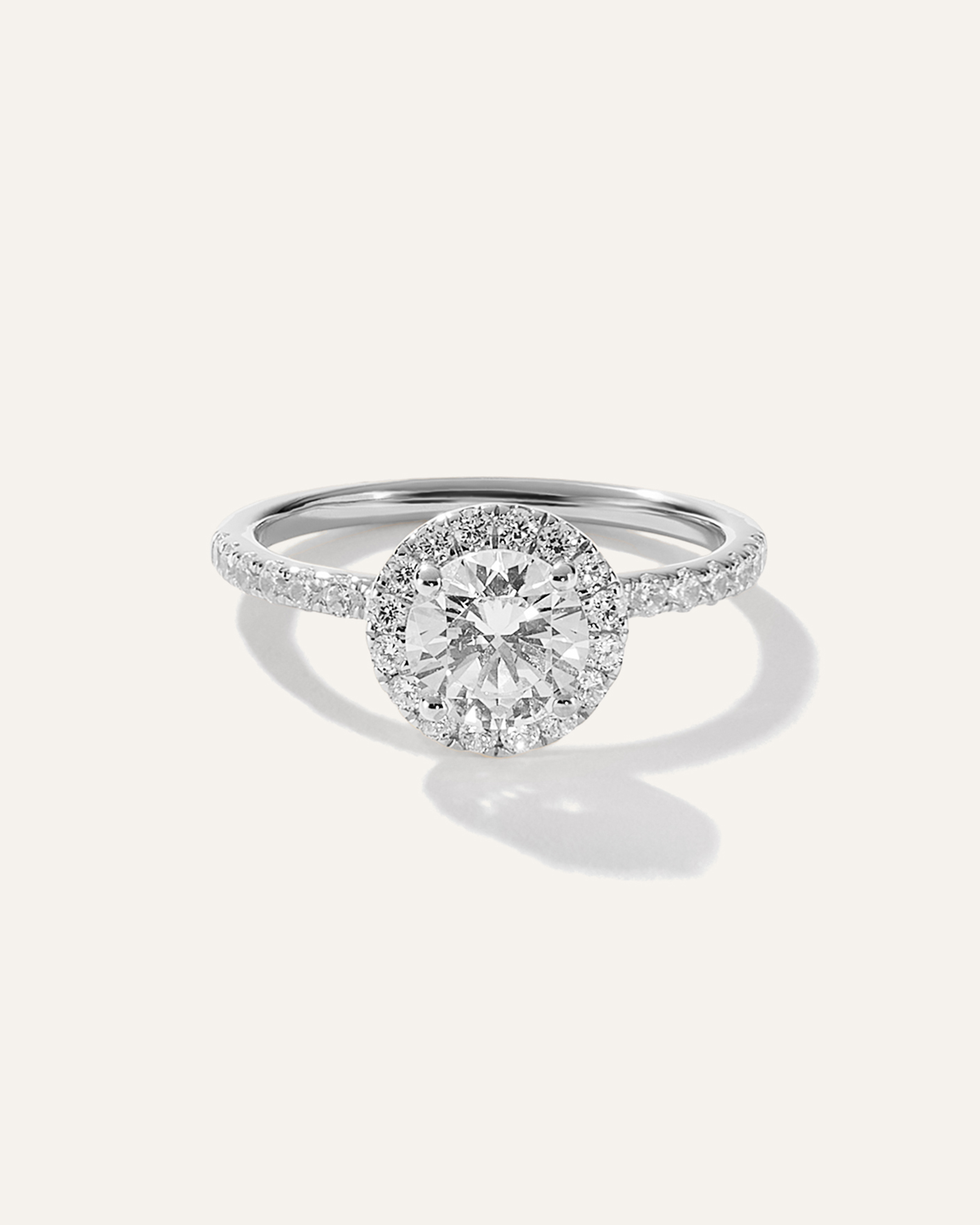 White Gold Lab Grown Diamond Round Halo Pave Engagement Ring
