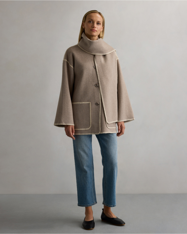Oat Double-Faced Merino Wool Scarf Coat 