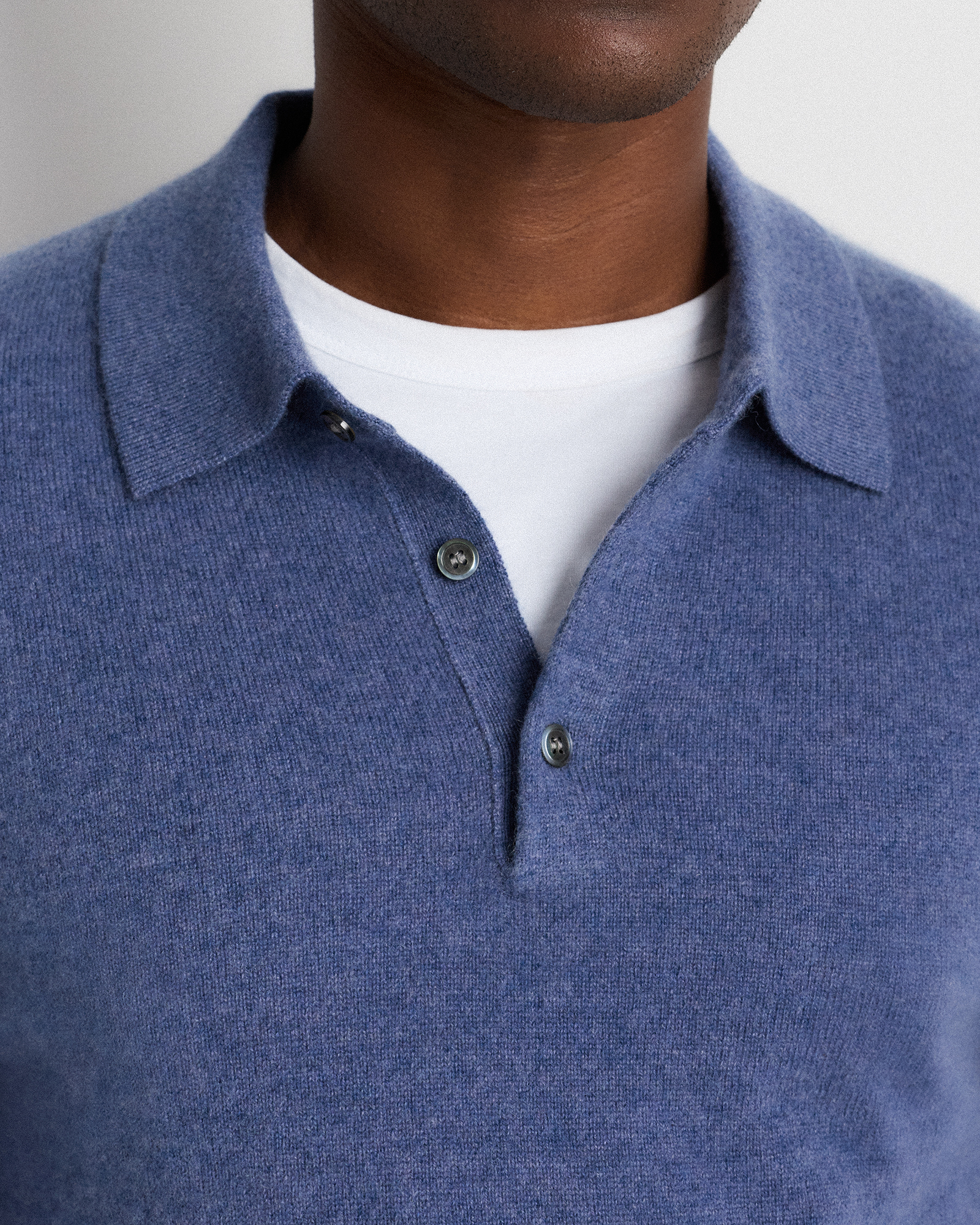 Mongolian Cashmere Polo Sweater in Heather Storm Blue