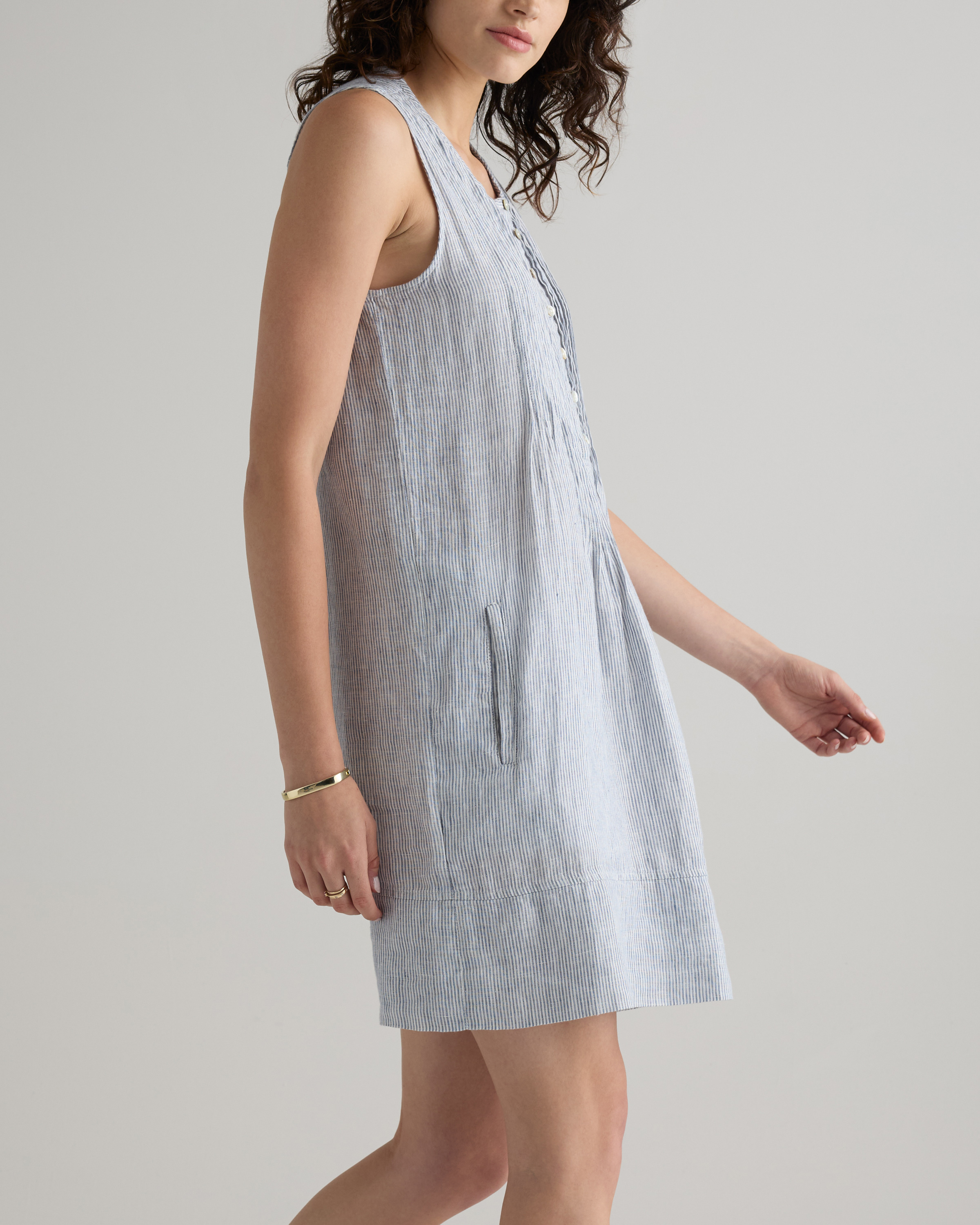 sleeveless shift dress pale blue linen Stone Washed Mini Dress Large main image 0