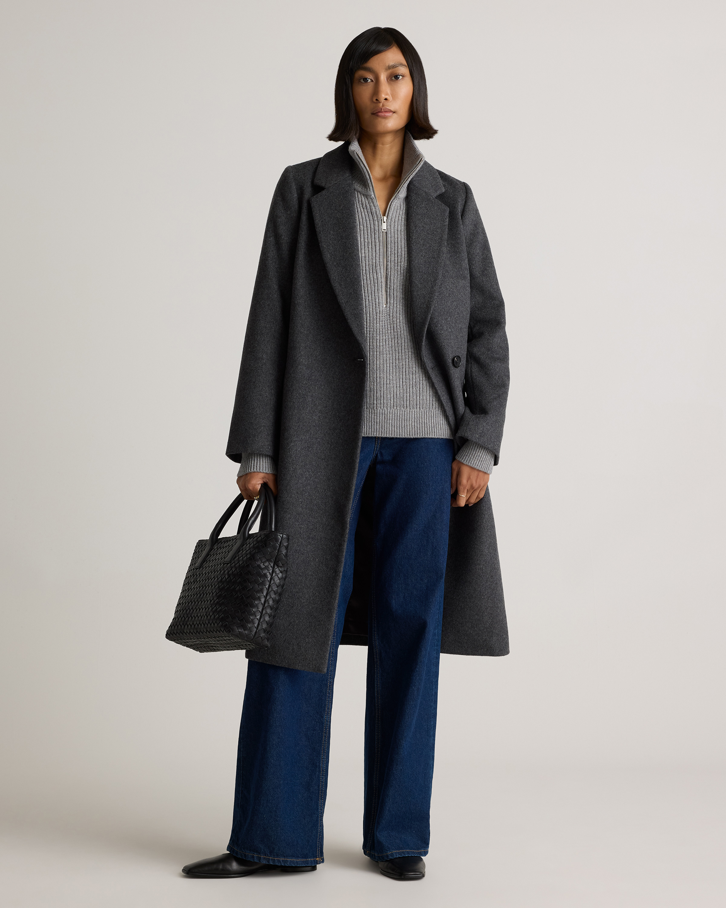 Australian Merino Wool Half Zip Sweater in Heather Grey