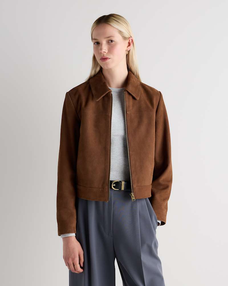 Quince 100% suede cropped zip jacket