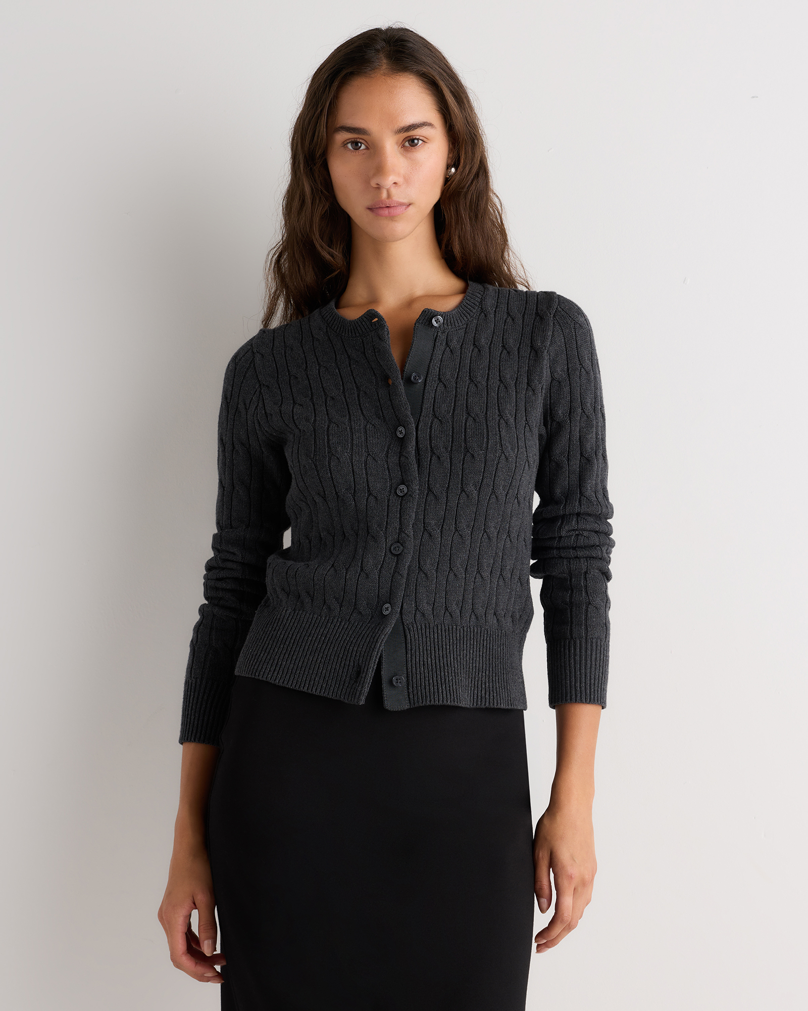 Charcoal 100% Organic Cotton Cable Crew Cardigan