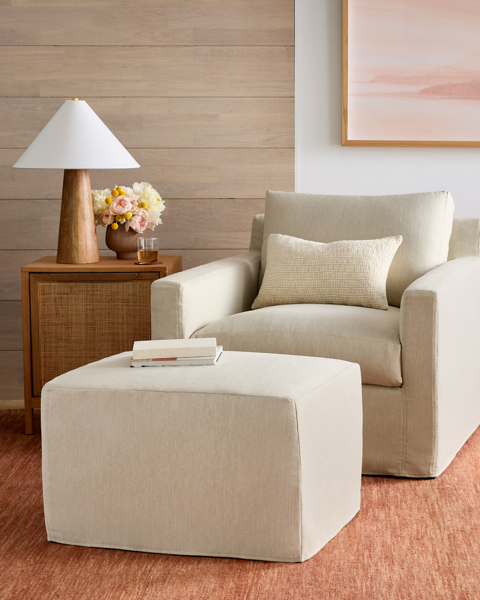 Ellery Performance Linen Slipcover Ottoman - thumbnail 2