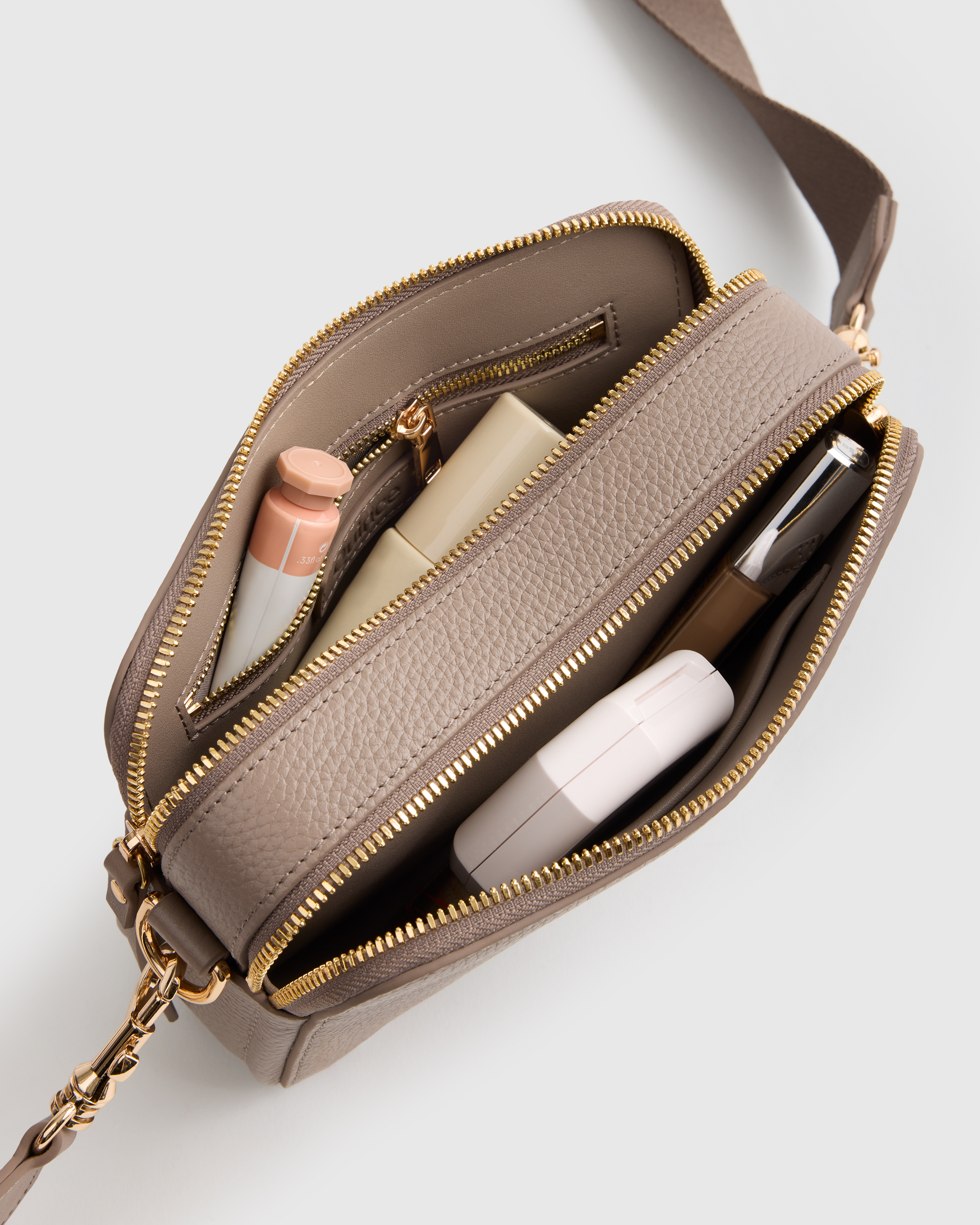 Italian Leather Double Zip Crossbody in Mink