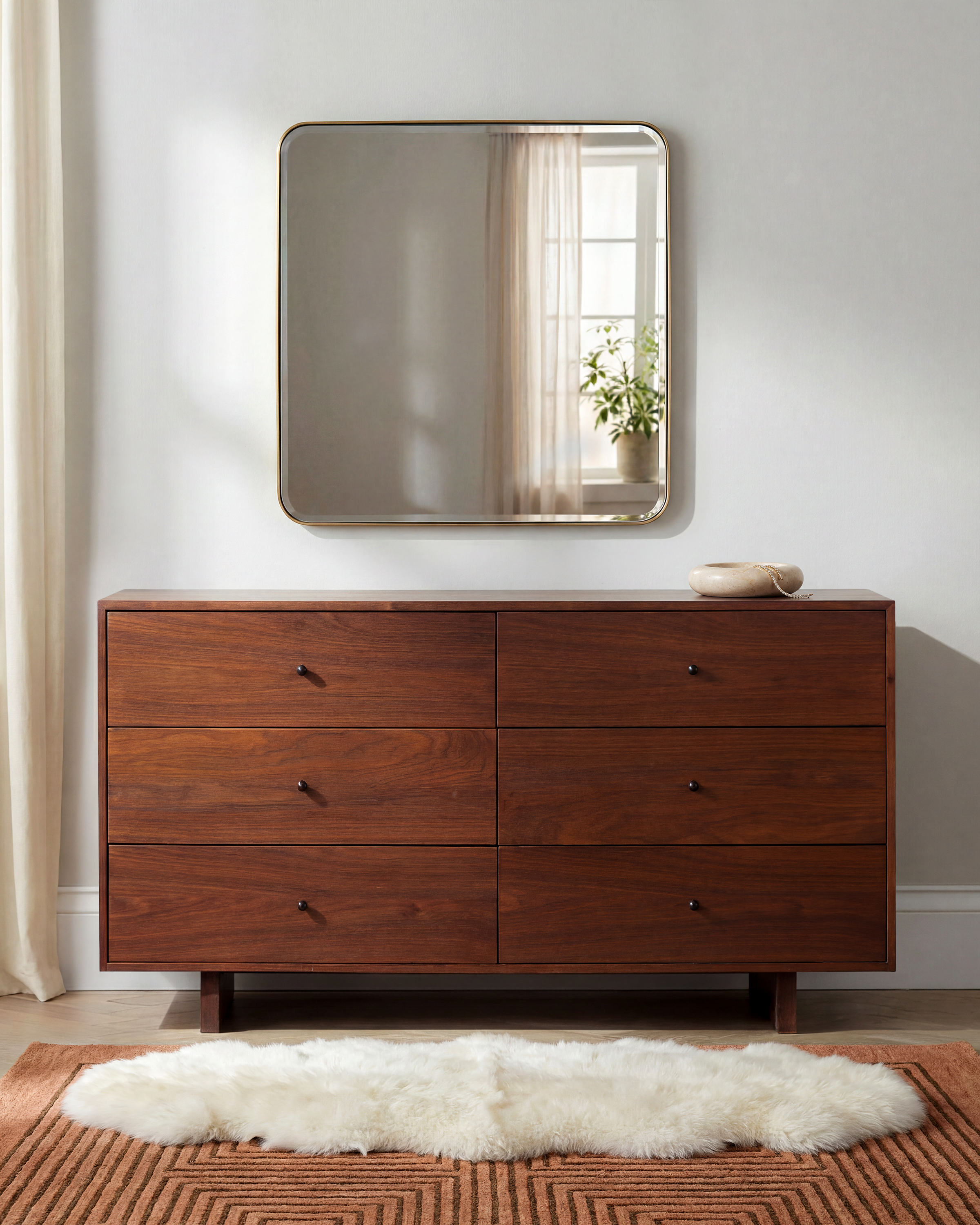 Solid Wood 6-Drawer Dresser in Walnut Brown