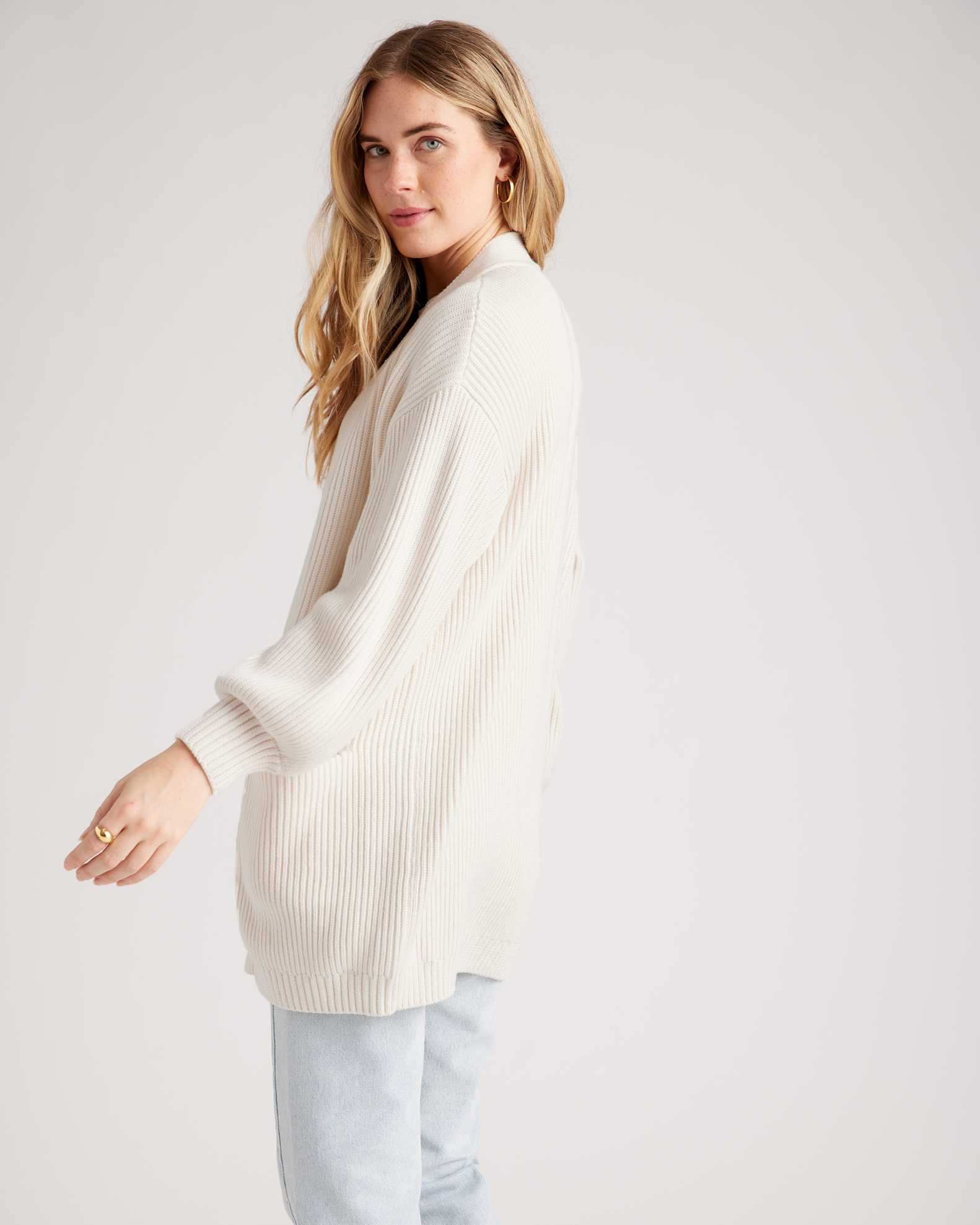 100% Organic Cotton Oversized Cardigan in Ivory - Main Image