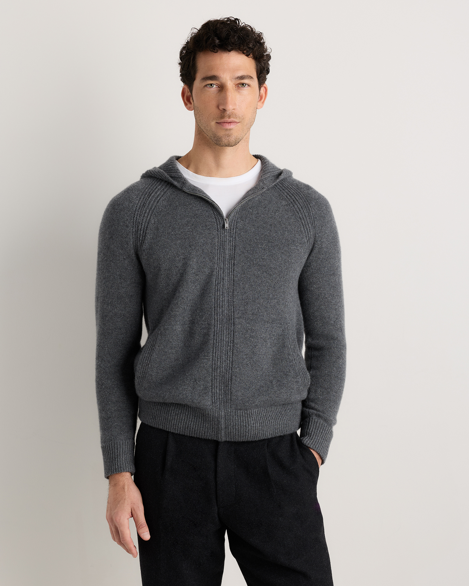Heather Pewter Luxe Baby Cashmere Bomber Hoodie
