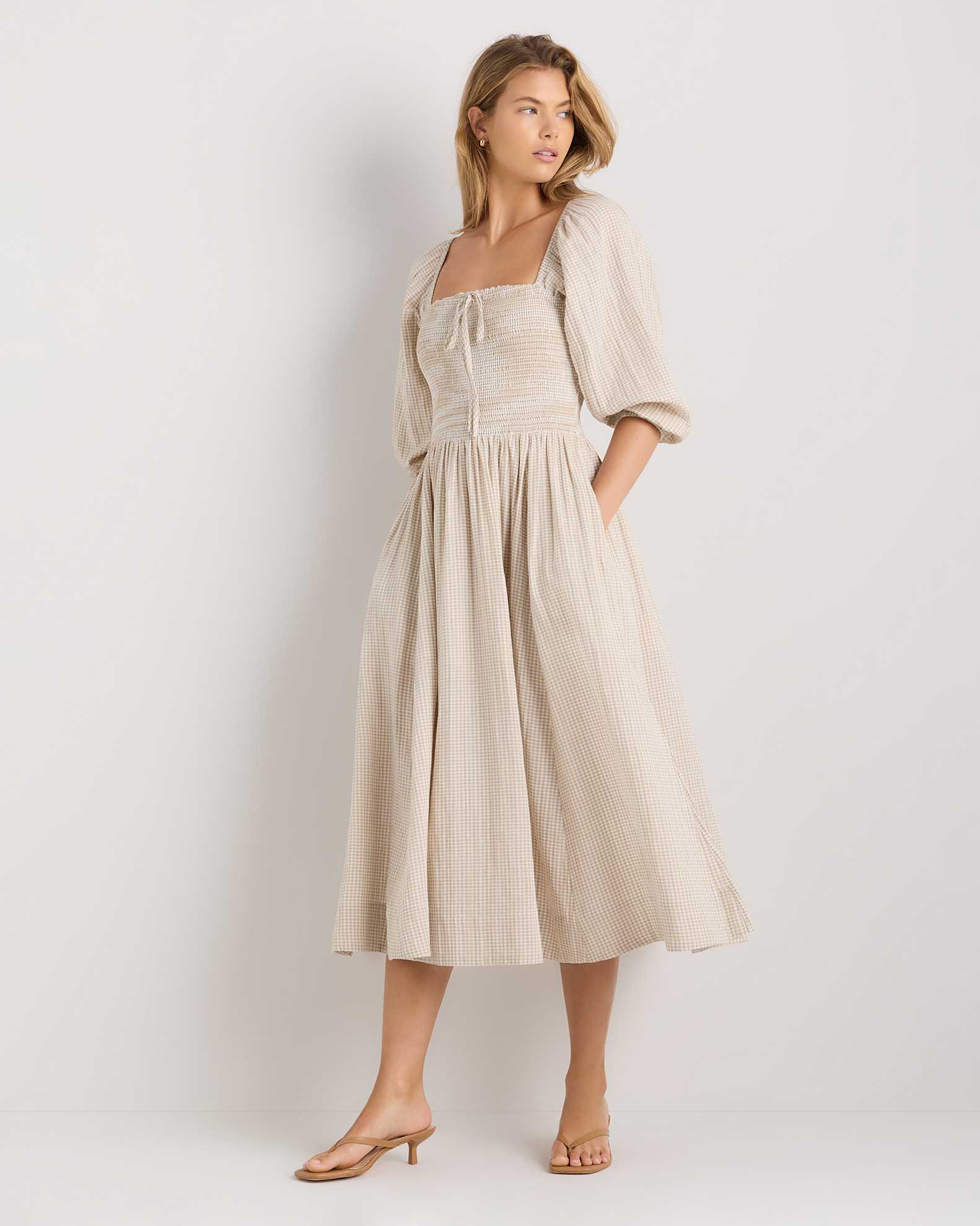 Women's Gauze Smocked Square Neck Midi Dress in White, Size Large, Organic Cotton by Quince Women's Gauze Smocked Square Neck Midi Dress in White, Size Large, Organic Cotton by Quince