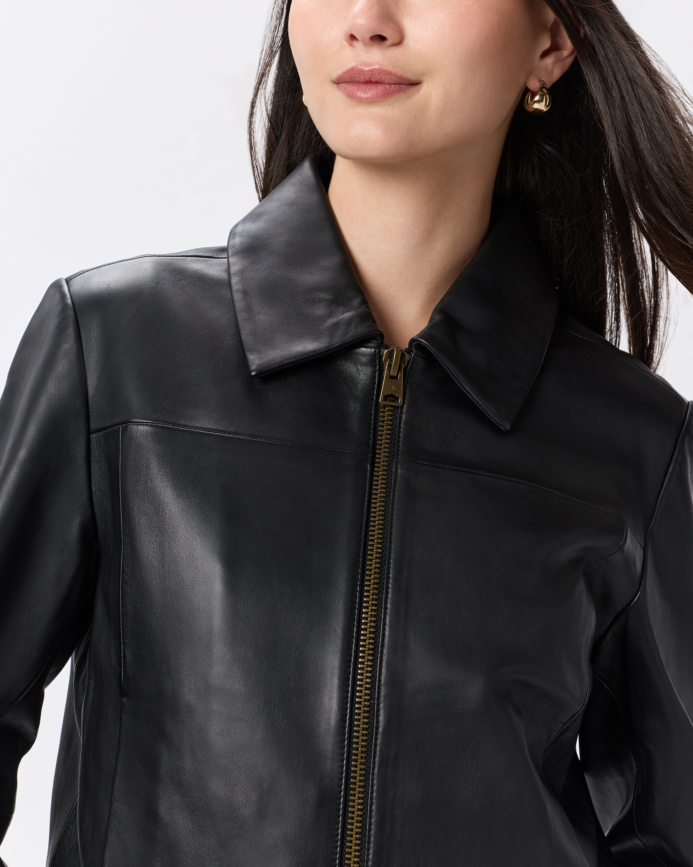 100% Leather Cropped Zip-Front Jacket