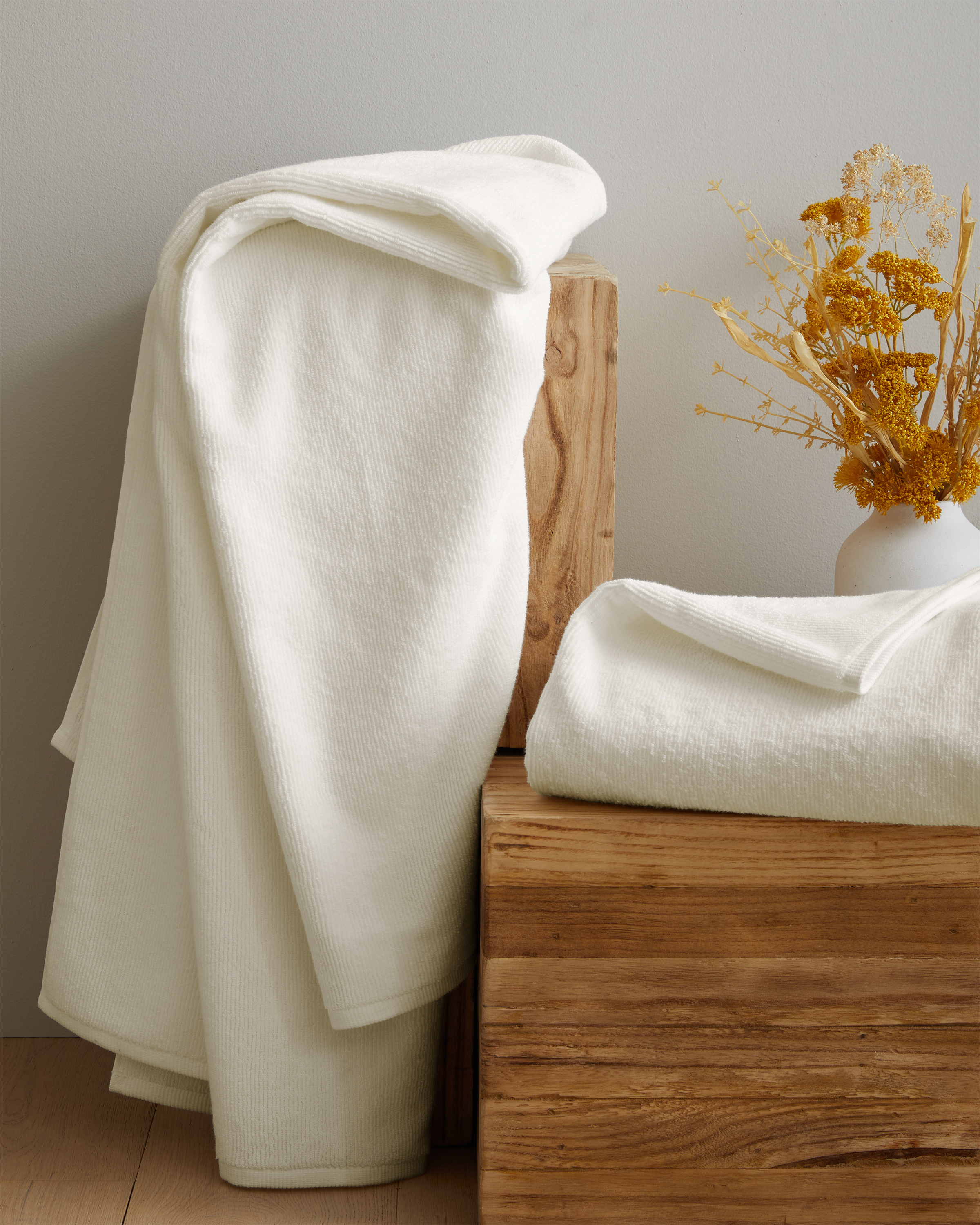 Turkish Ribbed Quick Dry Bath Sheet (Set of 2) - Ivory
