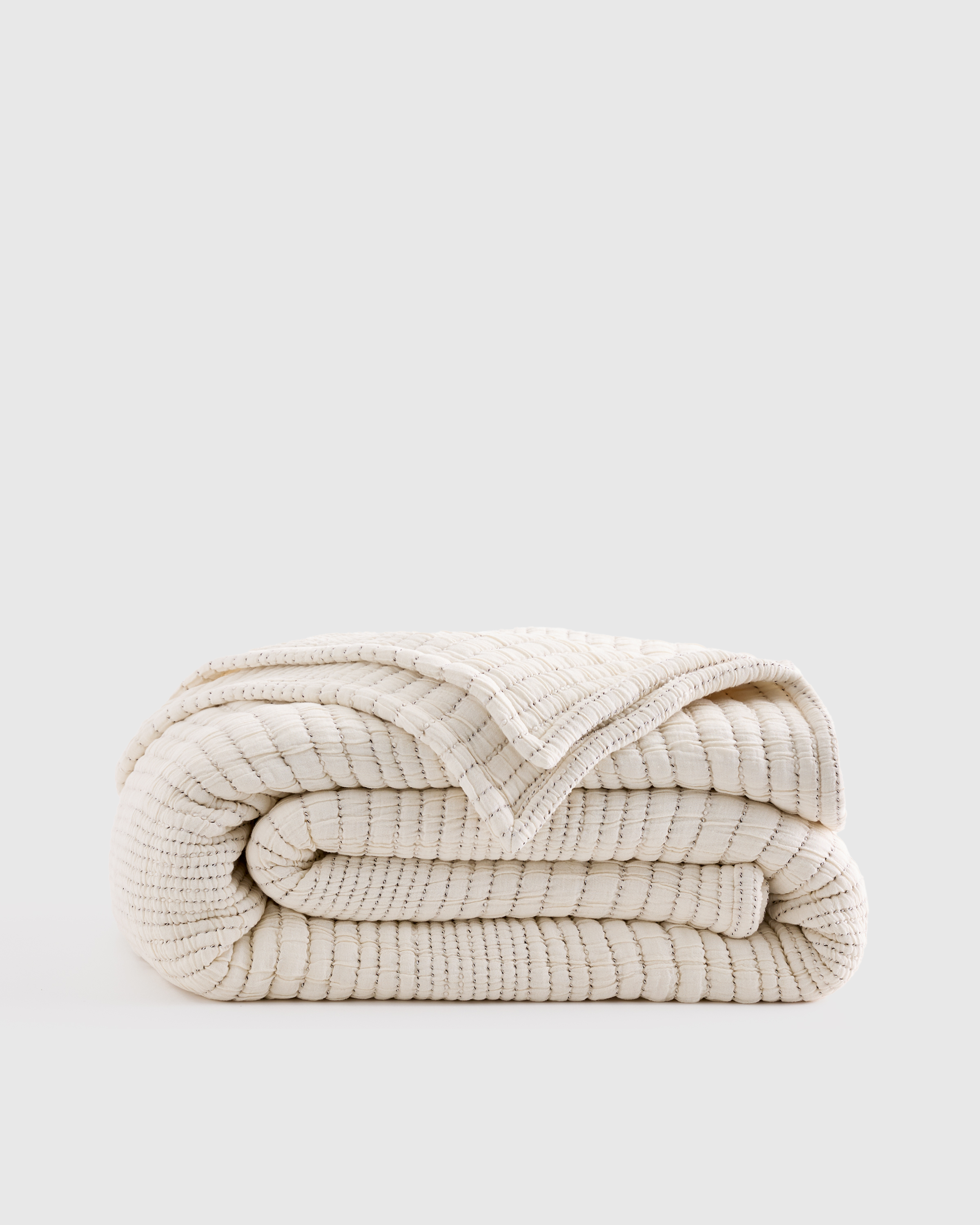 Undyed Organic Cotton Channel Stitch Coverlet