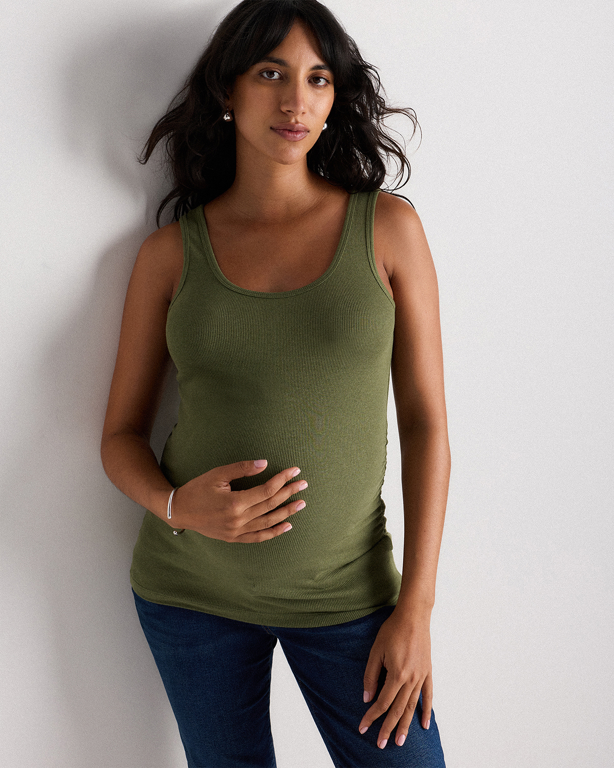 Quince Women's Bamboo Rib Maternity Scoop Neck Tank Top In Green