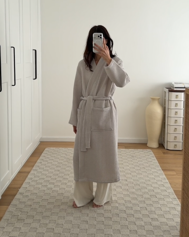 Organic Turkish Waffle Robe in Silver