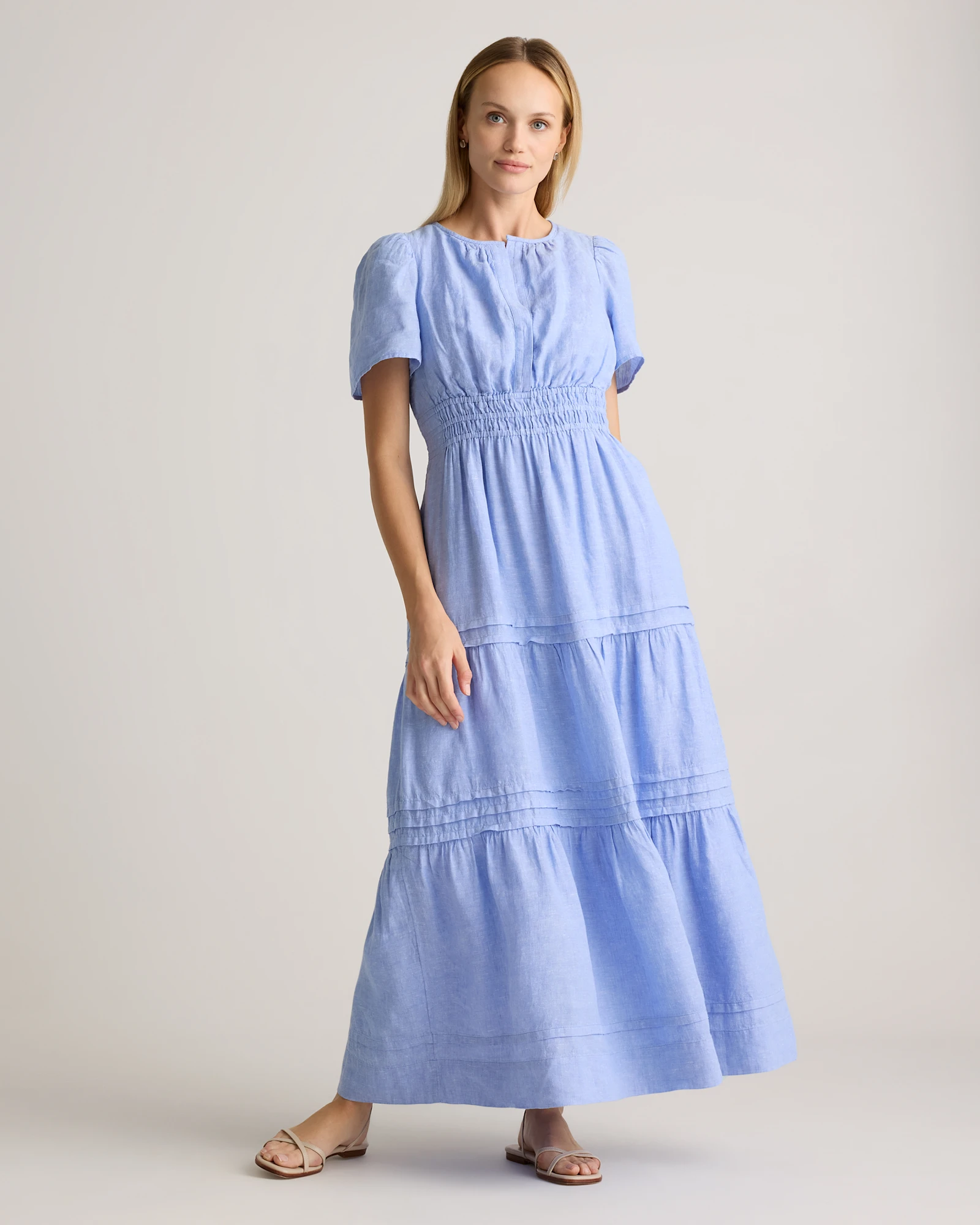 100% European Linen Tiered Maxi Dress