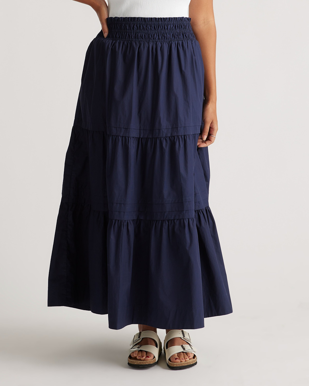 100% Organic Cotton Tiered Maxi Skirt in Navy