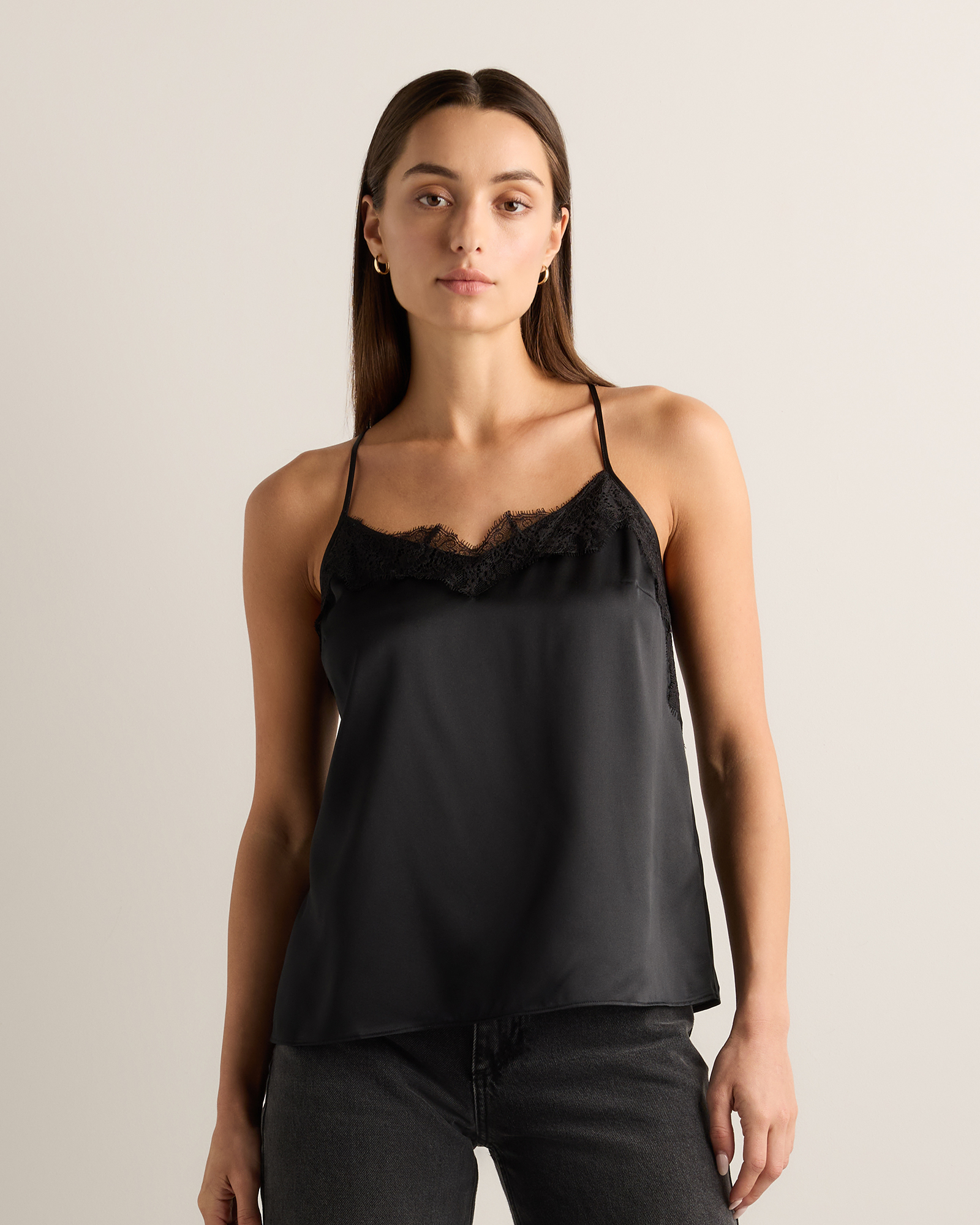 Black 100% Washable Silk Lace Cami