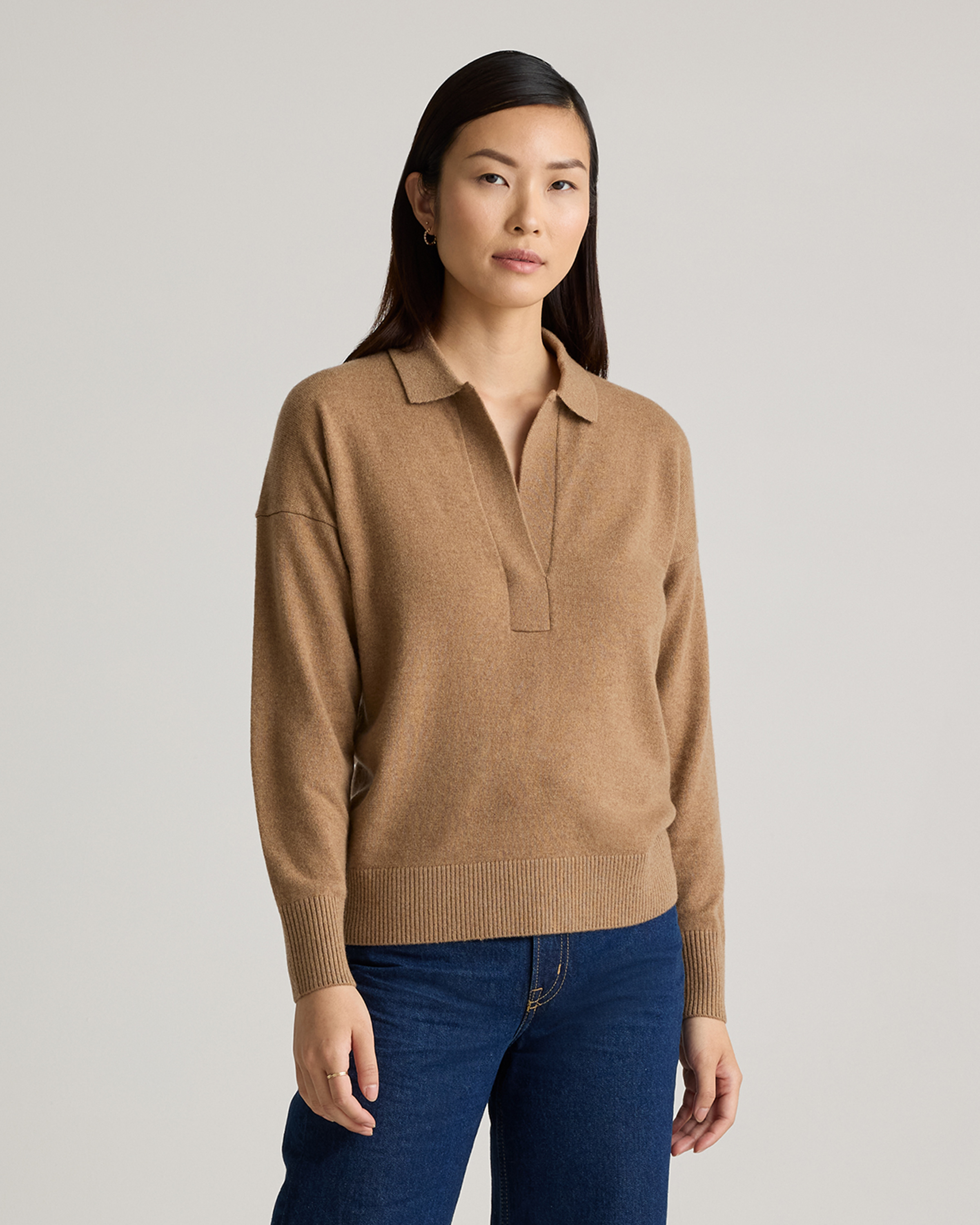 Teak Mongolian Cashmere Polo Sweater