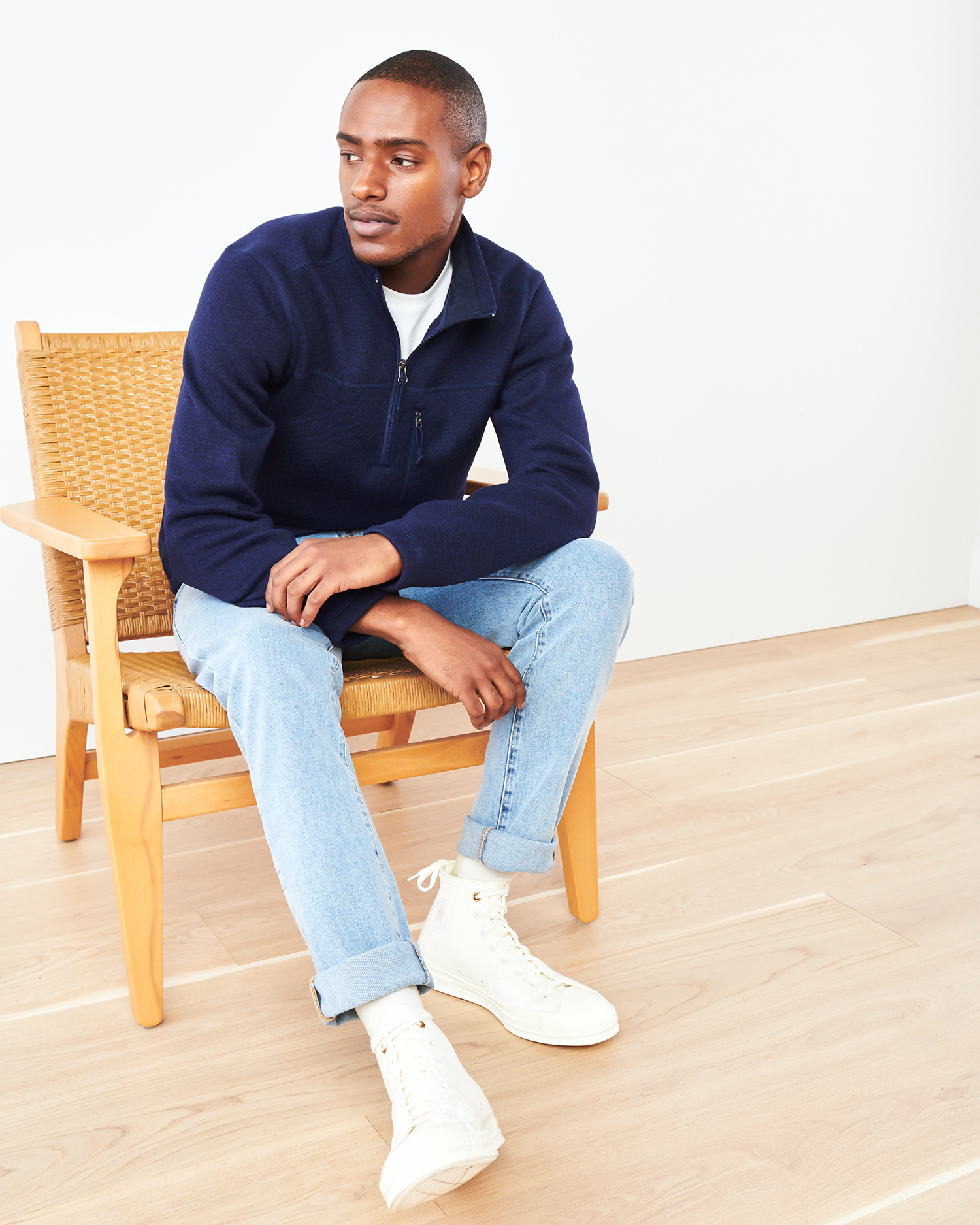 Men's Recycled Sweater Fleece Pullover Jacket in Navy