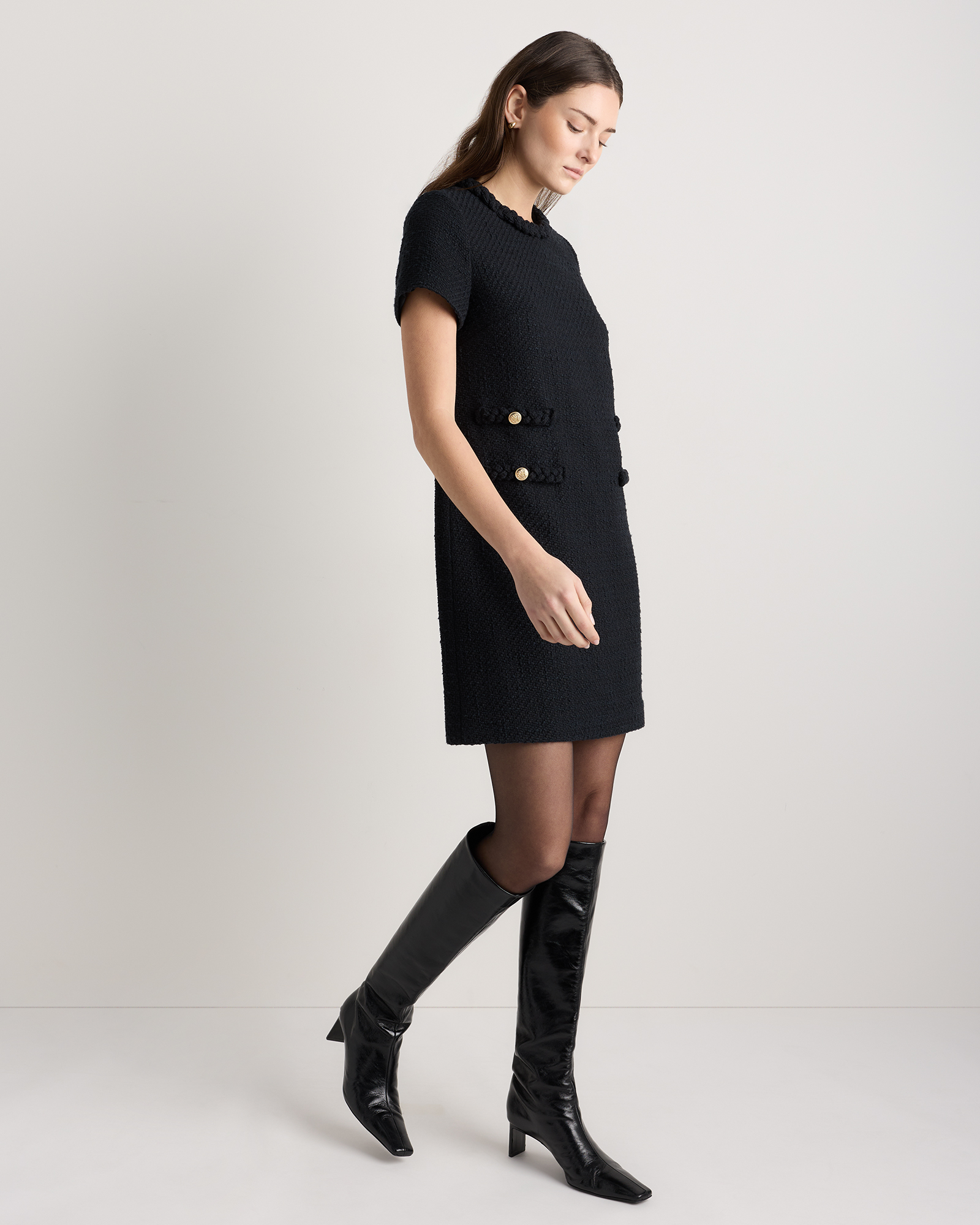 Tweed Short Sleeve Mini Dress