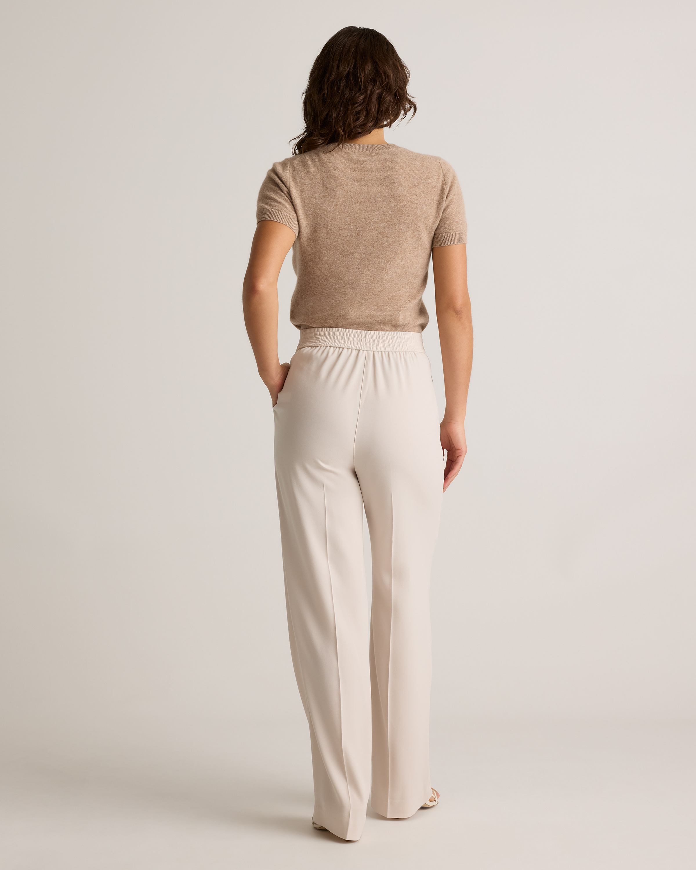 Stretch Crepe Classic Trouser Pants in Textured Sand